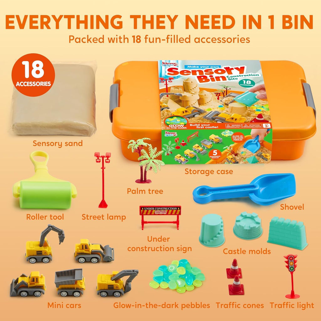 Klever Kits Glow-in-the-Dark Sensory Sand Bin for Toddlers