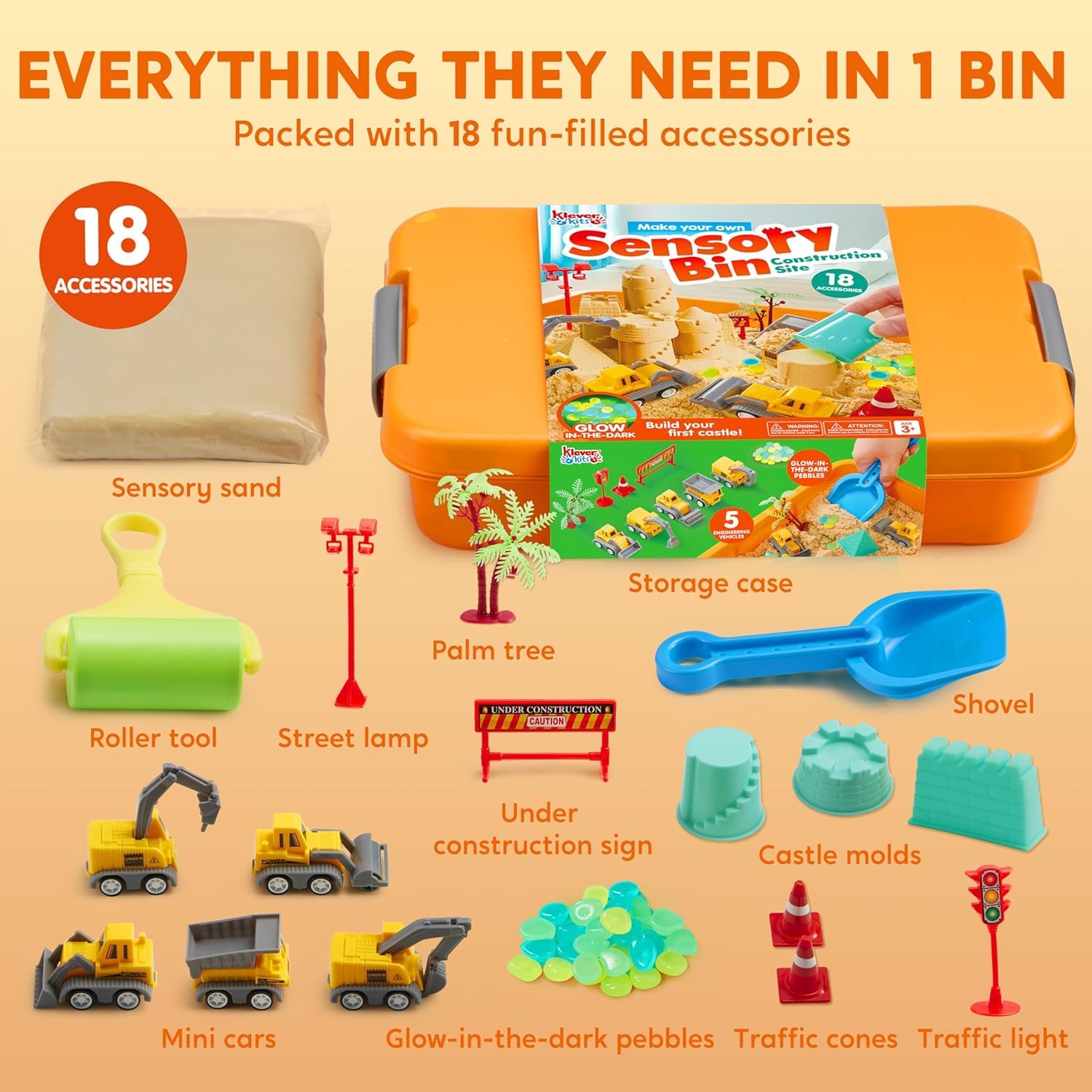 Klever Kits Glow-in-the-Dark Sensory Sand Bin for Toddlers