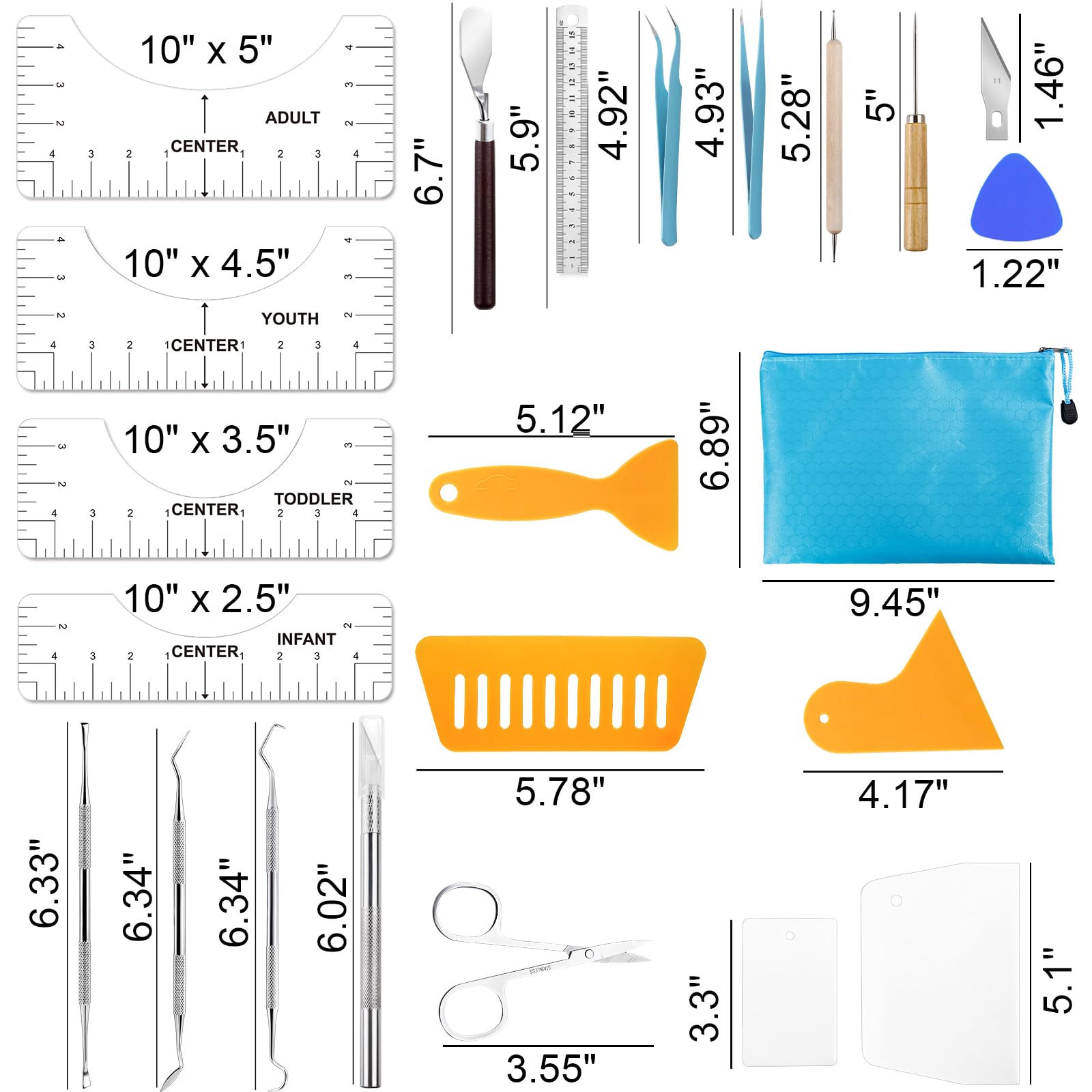 42-Piece Vinyl Weeding and T-Shirt Ruler Craft Tool Set