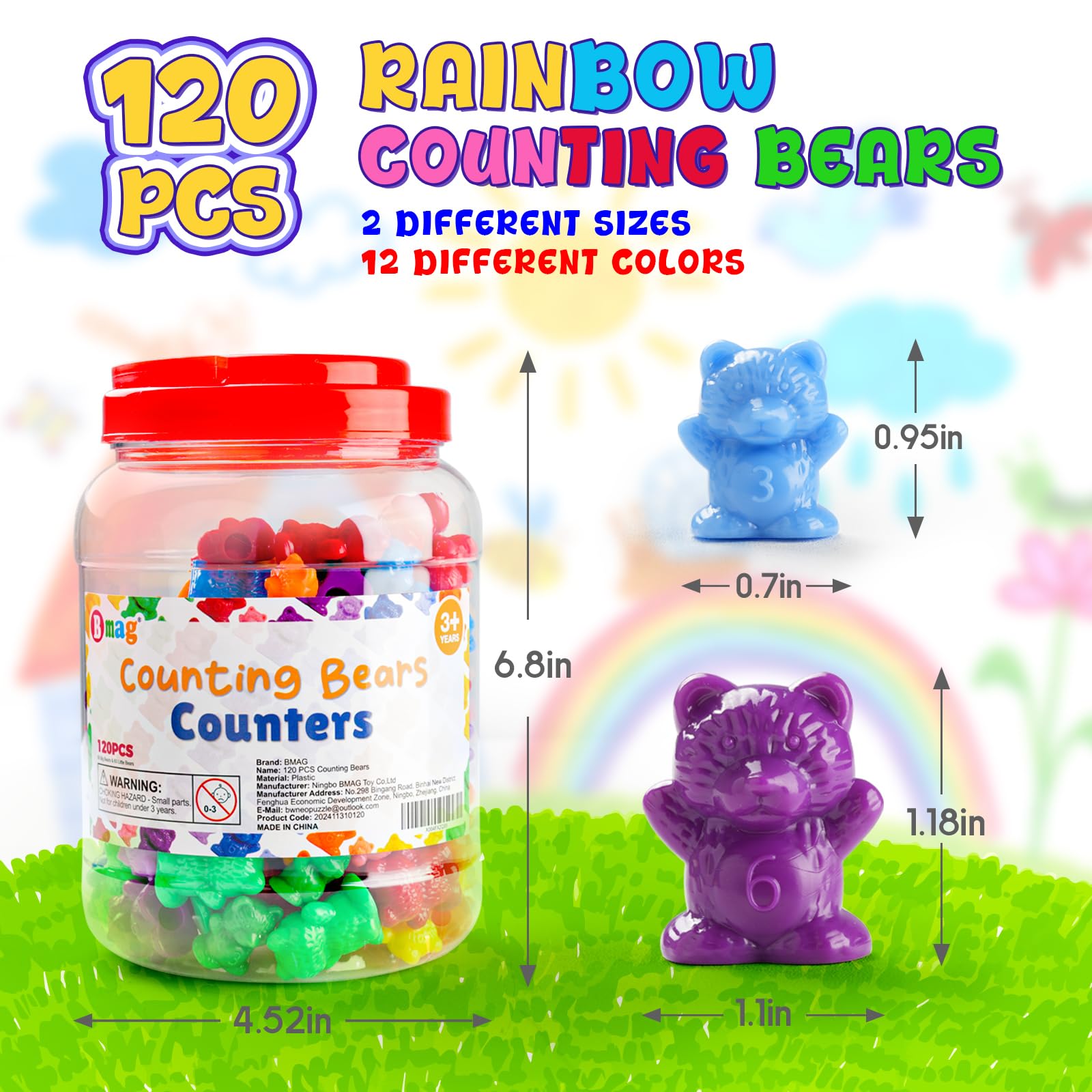 BMAG Counting Bears, Number Color Recognition STEM Educational Toy for Toddler