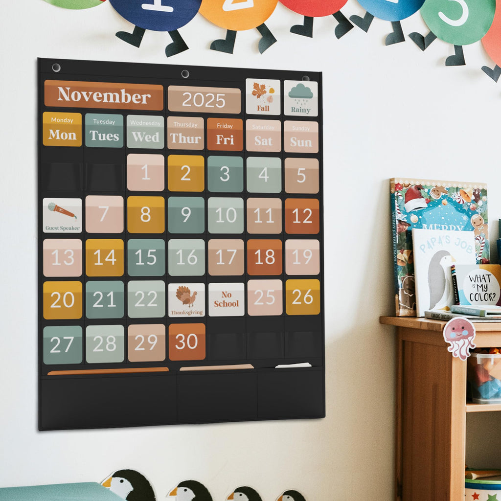 The Ultimate Classroom Calendar Pocket Chart for Kids - Beautiful Calendar with Educational Cards for Easy Learning - Fun and Modern Classroom Must Have Supplies That Fits Nicely w/Any School Decor