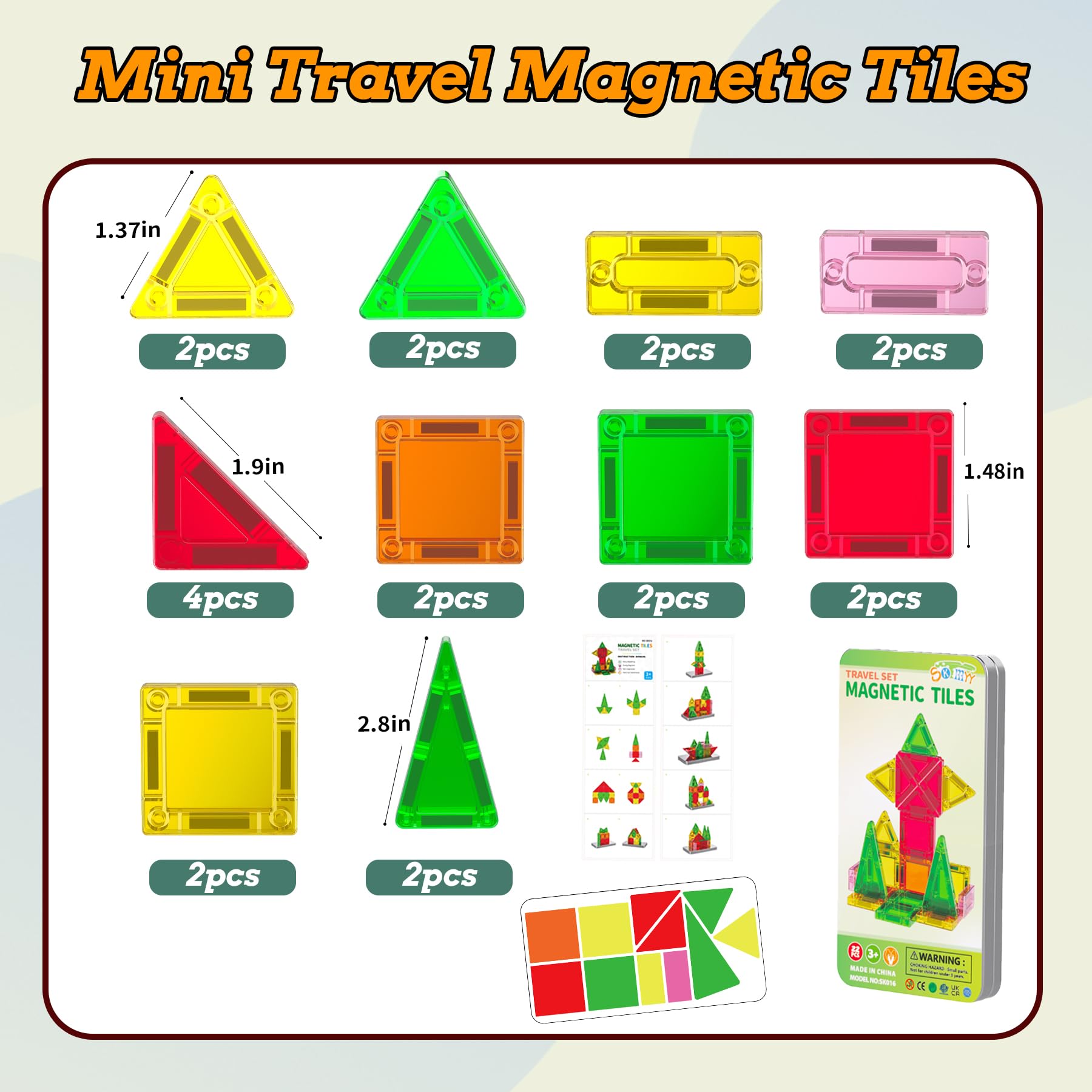 SKTMYY Mini Magnetic Travel Tiles with Storage Tin for Kids