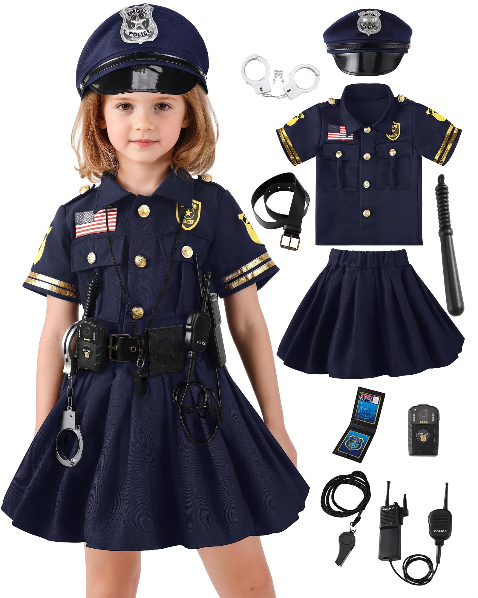 10-Piece Kids Police Officer Costume and Dress-Up Set