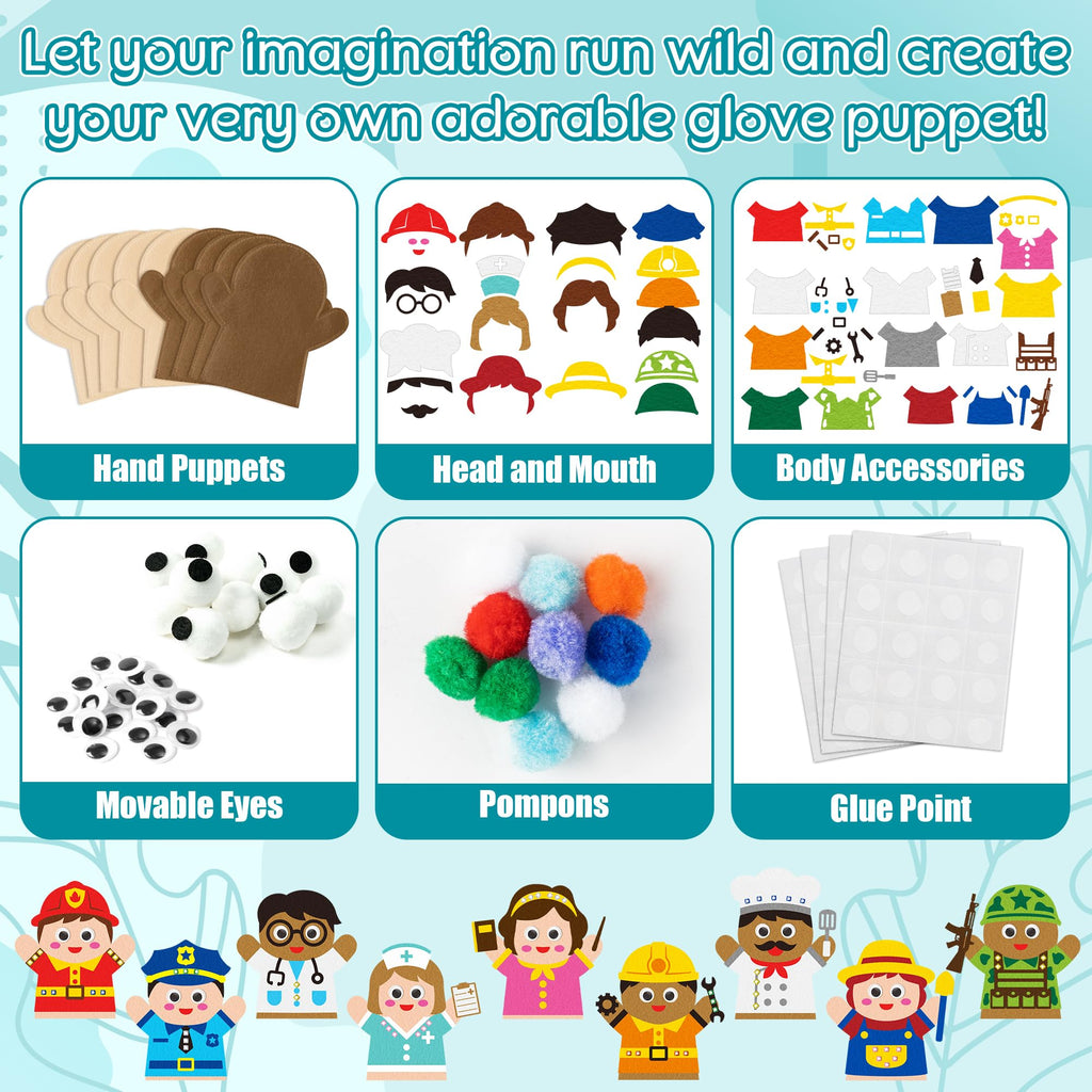 WATINC 9-Piece DIY Felt Hand Puppet Making Kit for Kids