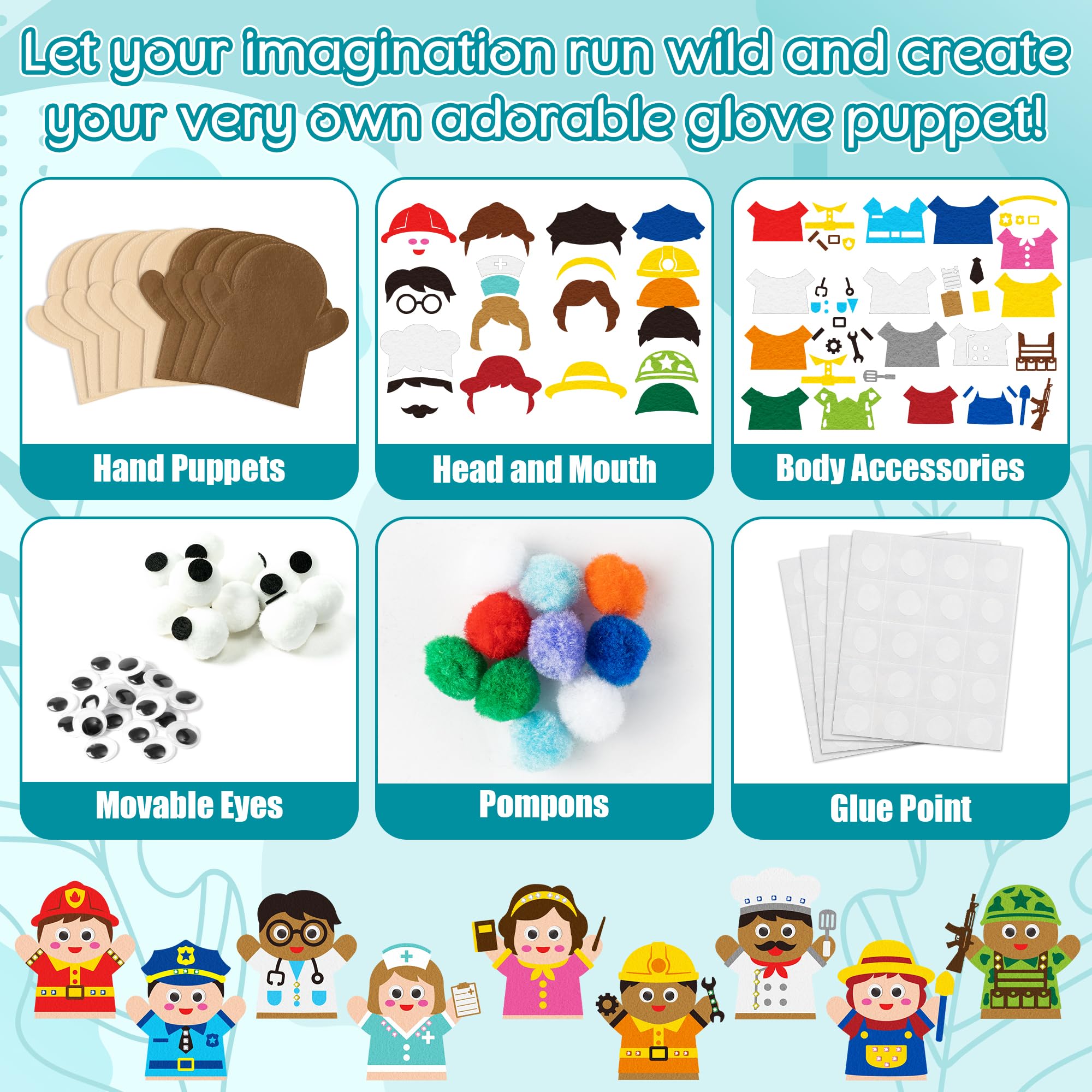 WATINC 9-Piece DIY Felt Hand Puppet Making Kit for Kids