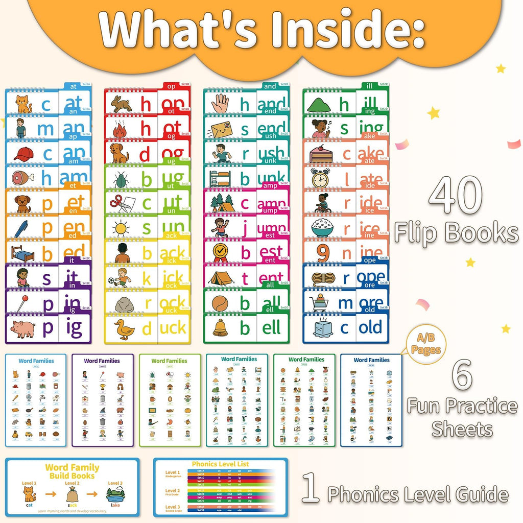 Sinoome Phonics Flip Book & Word Family Build Book Set