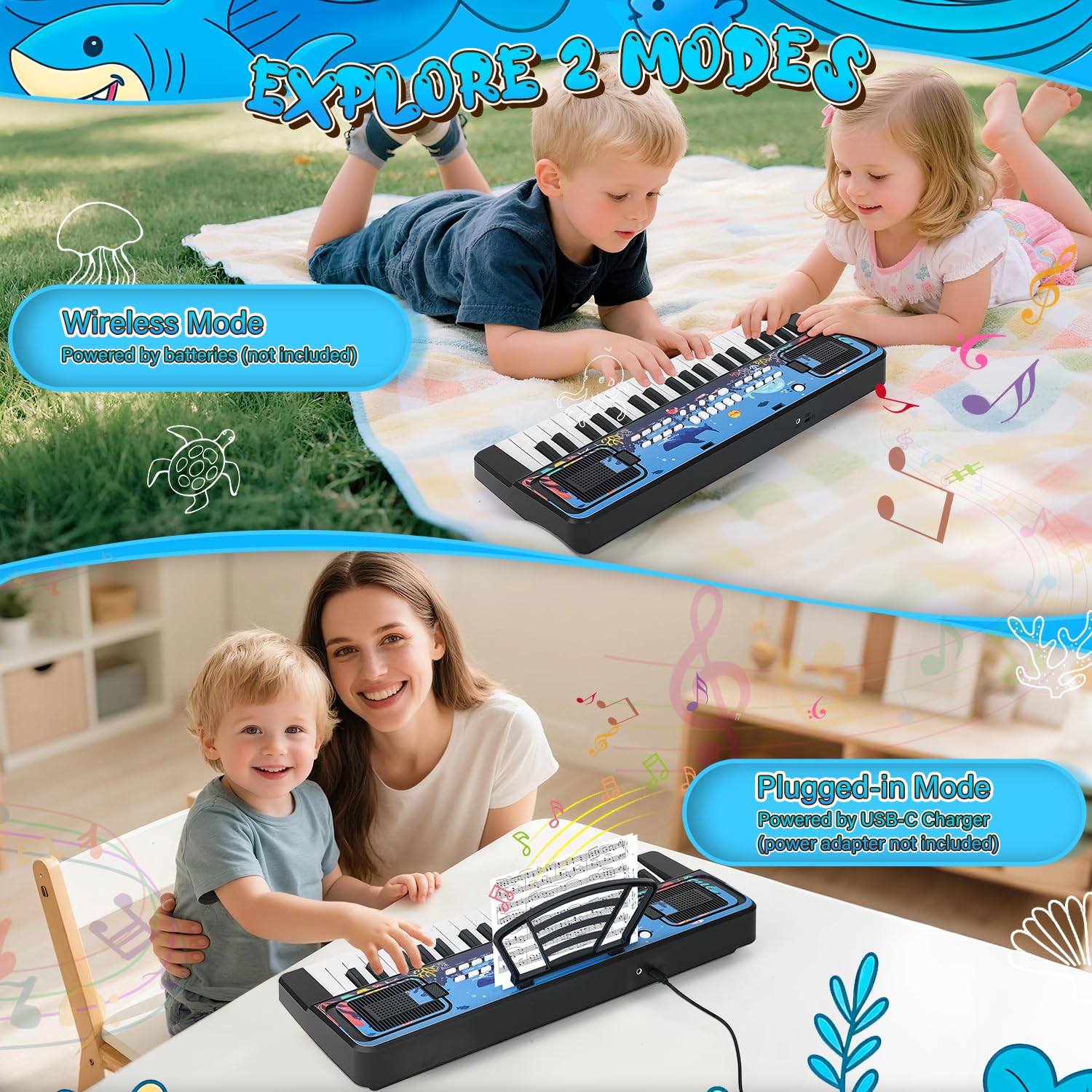 37-Key Kids Piano Keyboard with Microphone and Music Stand
