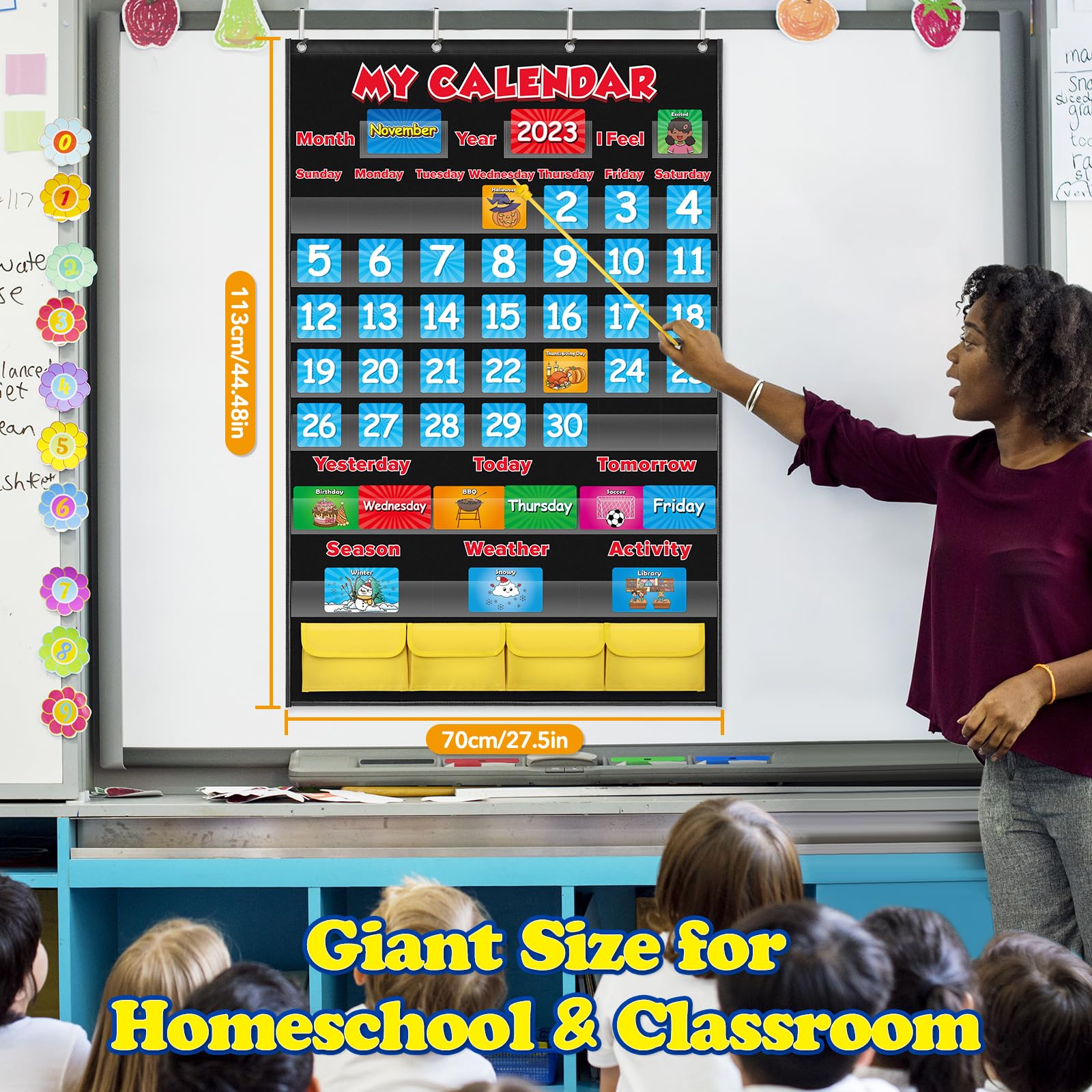 Classroom Calendar Pocket Chart, School Calendar for Kids Learning for Home Homeschool Teacher Supplies for Classroom Elementary Back to School Supplies…