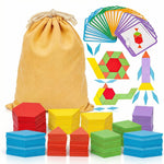 LovesTown 209-Piece Wooden Pattern Block Set for Kids