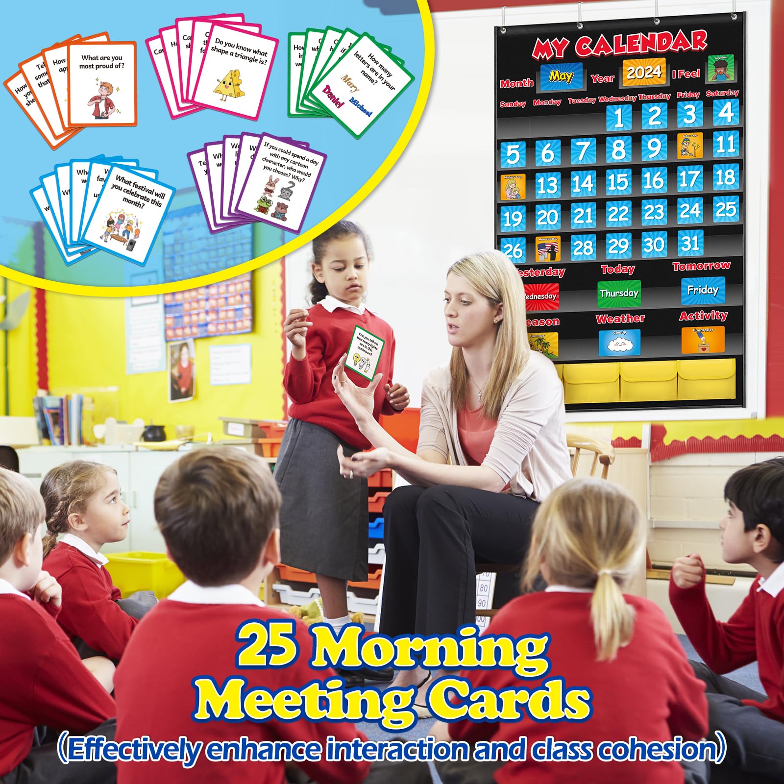 Classroom Calendar Pocket Chart, School Calendar for Kids Learning for Home Homeschool Teacher Supplies for Classroom Elementary Back to School Supplies…