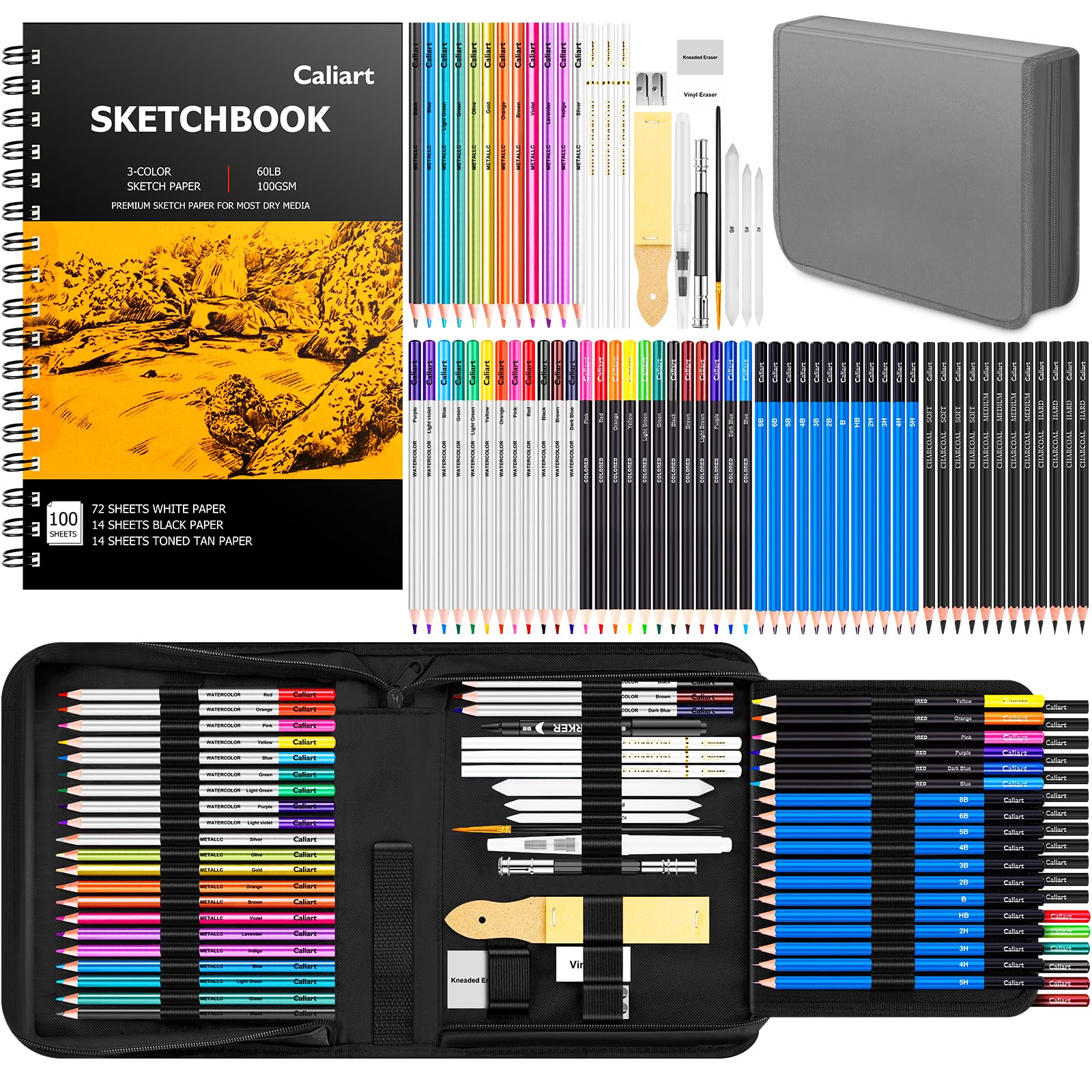 Caliart 176-Piece Sketching Kit with 100-Sheet Sketchbook