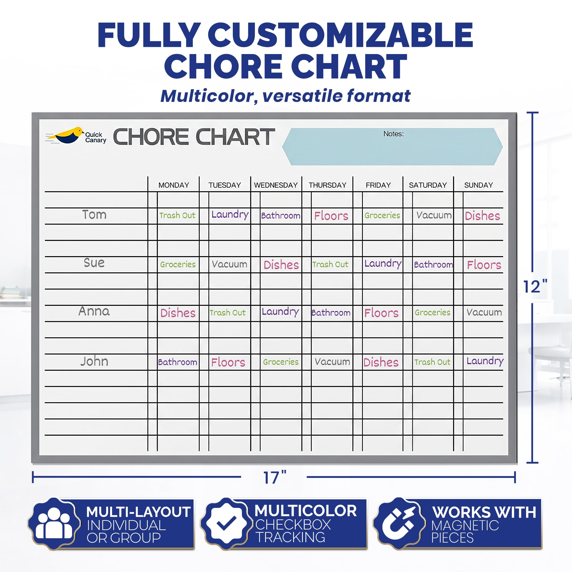 17x12 Magnetic Dry-Erase Chore and Reward Chart for Kids