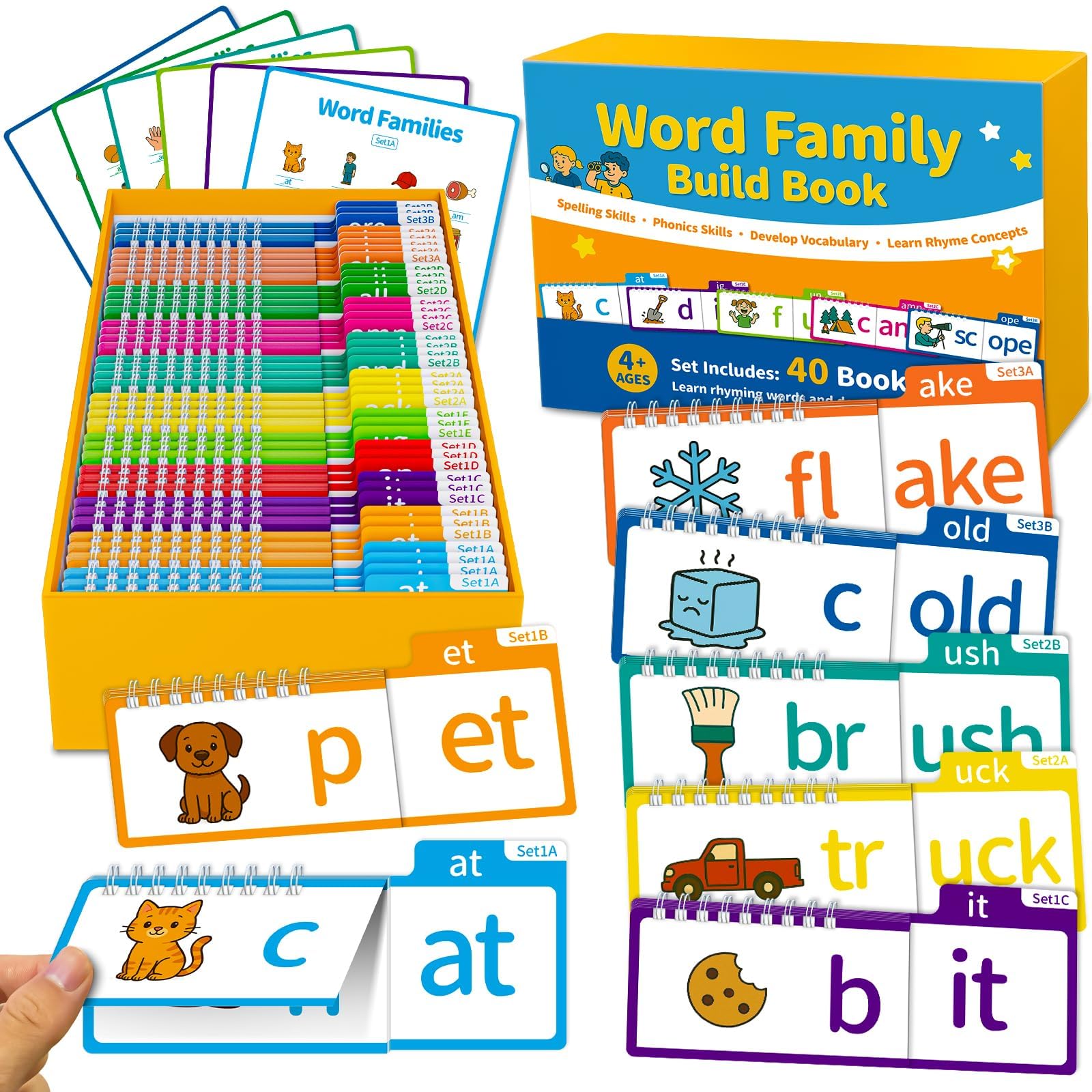 Sinoome Phonics Flip Book & Word Family Build Book Set