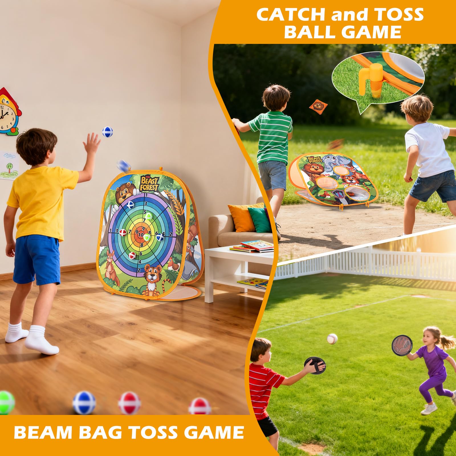 Kids Bean Bag Toss and Catch Outdoor Game Set