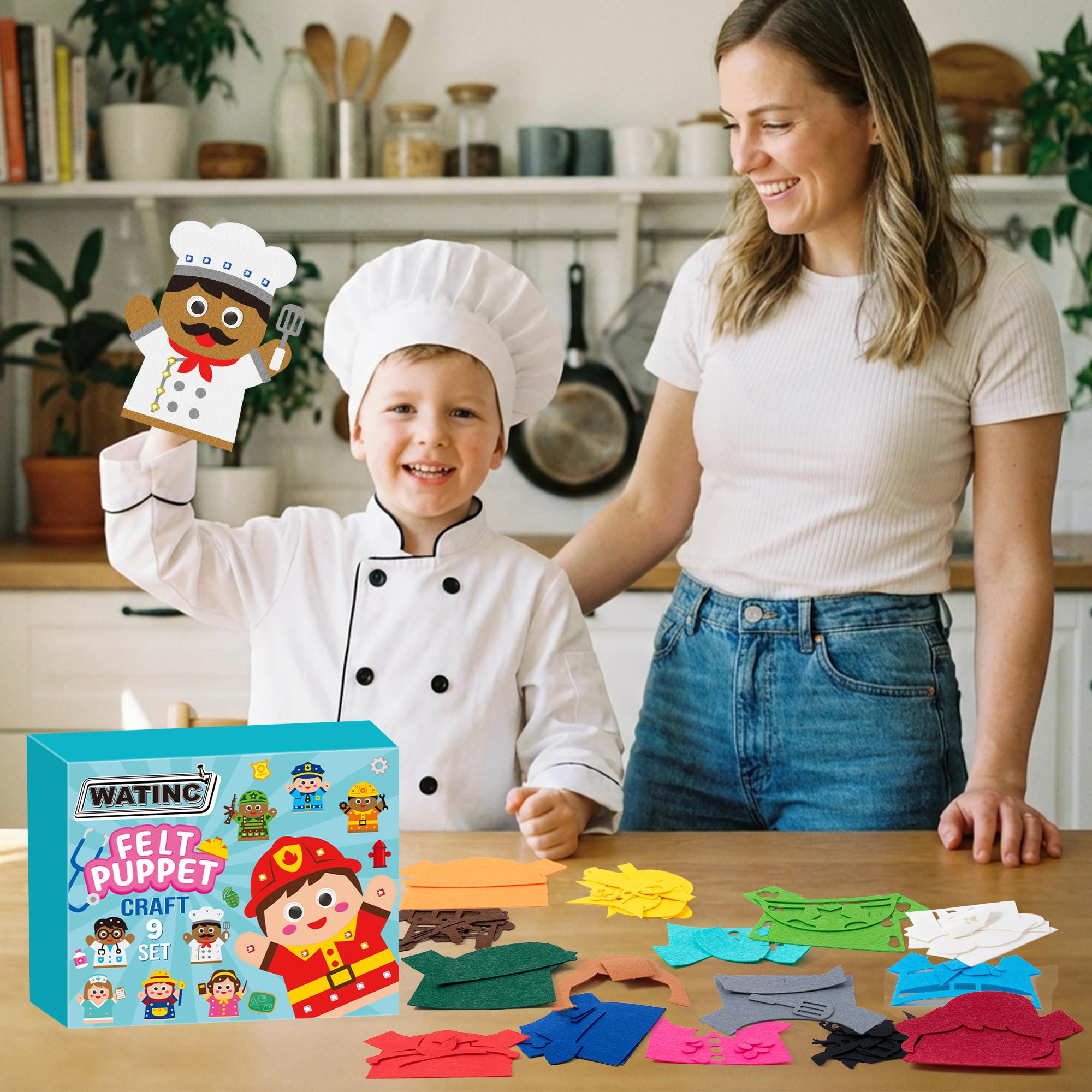 WATINC 9-Piece DIY Felt Hand Puppet Making Kit for Kids