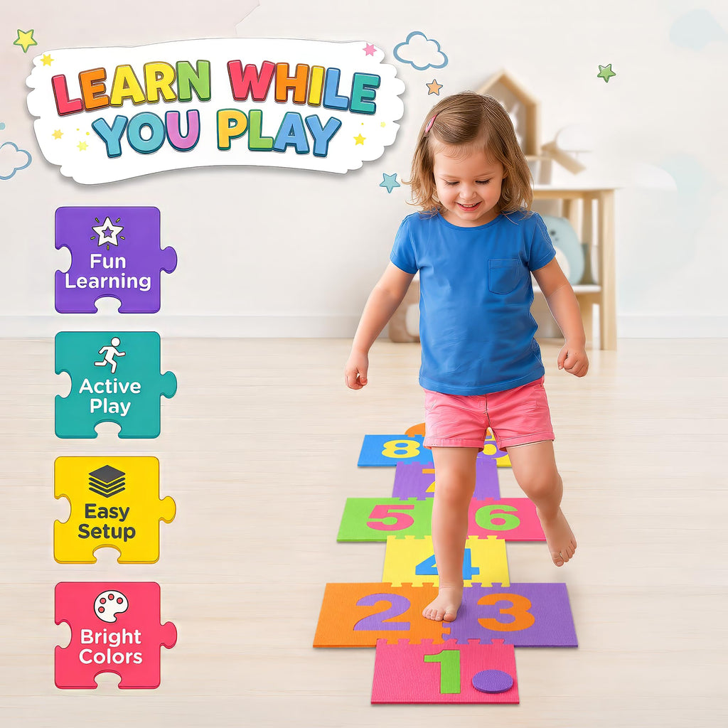 10-Tile Interlocking Foam Hopscotch Play Mat for Kids