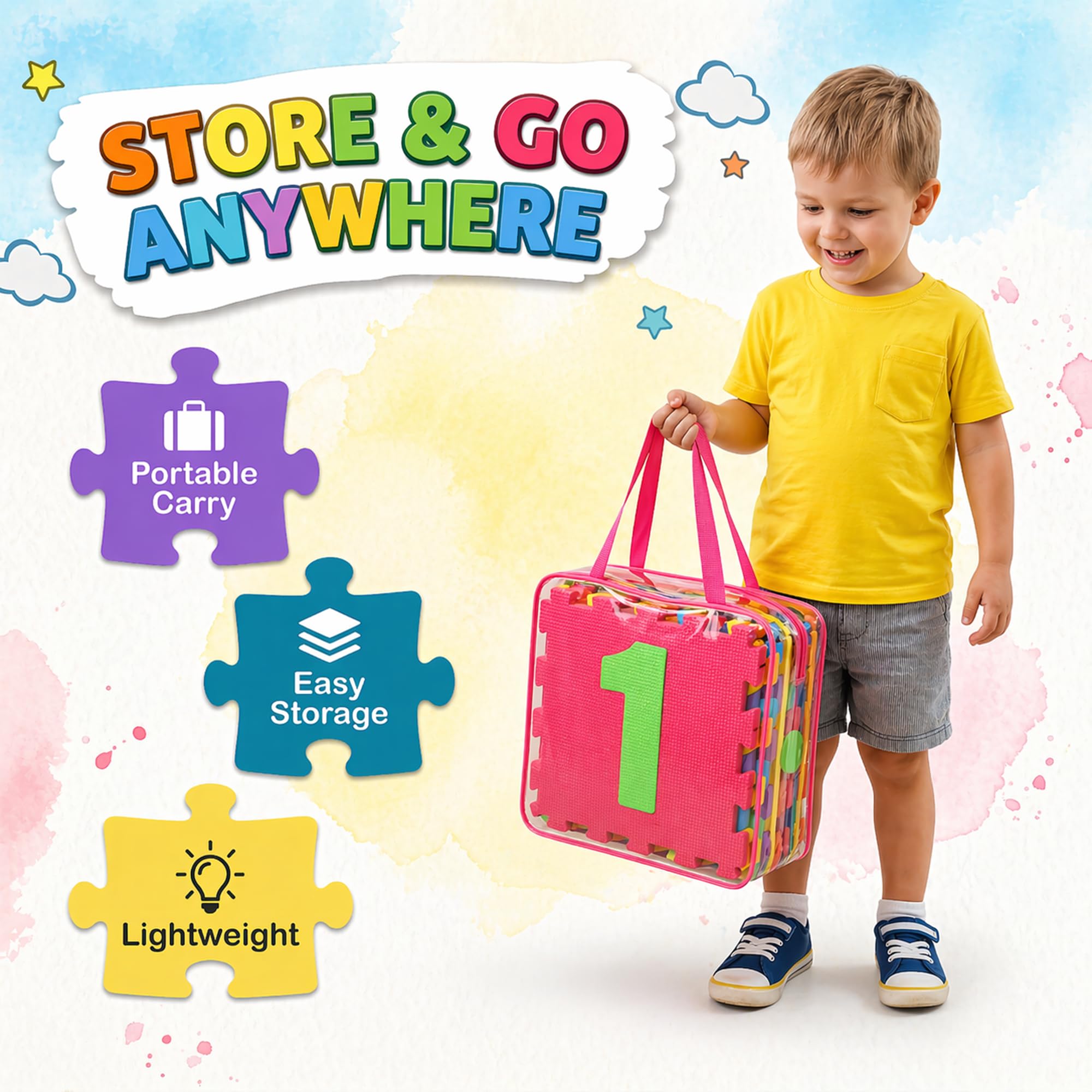10-Tile Interlocking Foam Hopscotch Play Mat for Kids