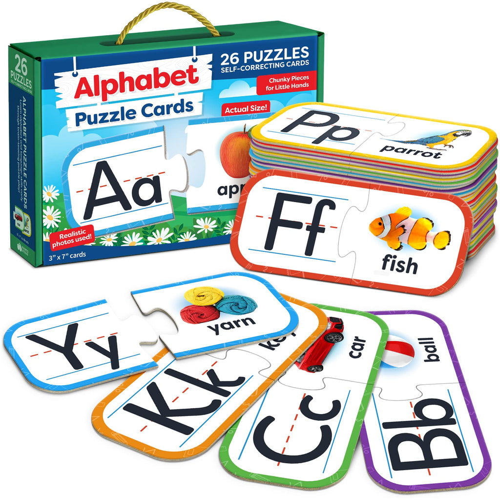 Alphabet Puzzle Games for Kindergarten - Counting puzzle for Kindergarten. 26 Pairs Self-Correcting ABC Puzzle Alphabet Matching Game - ABC Learning for Toddlers - Sturdy Alphabet Learning Toys Learning Letters Matching Game