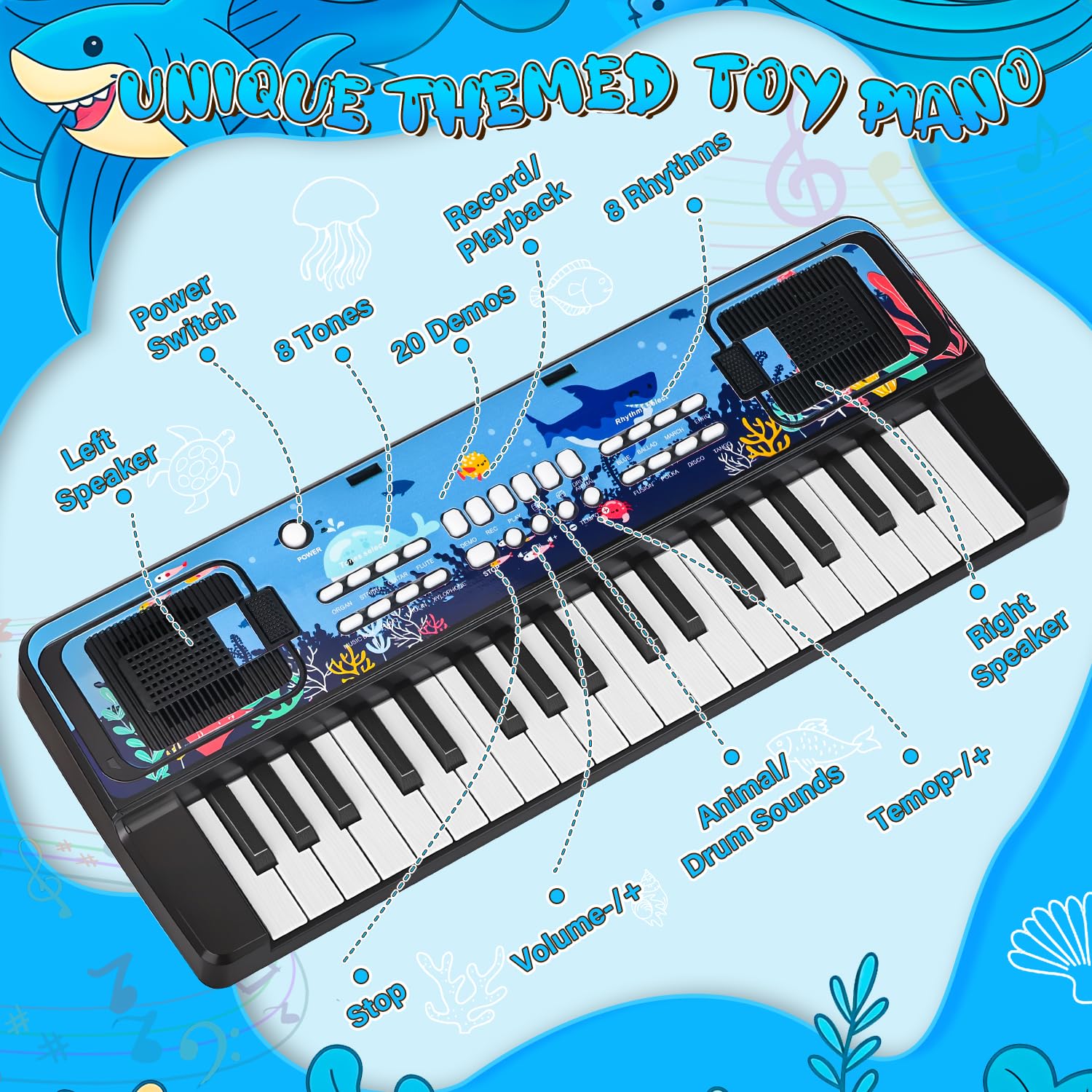 37-Key Kids Piano Keyboard with Microphone and Music Stand