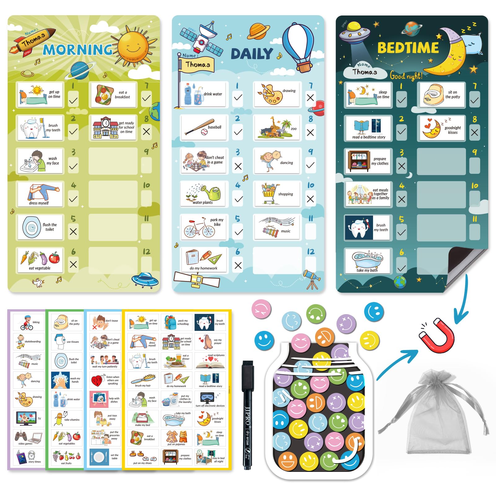 Magnetic Kids Routine Chart and Reward Jar Set