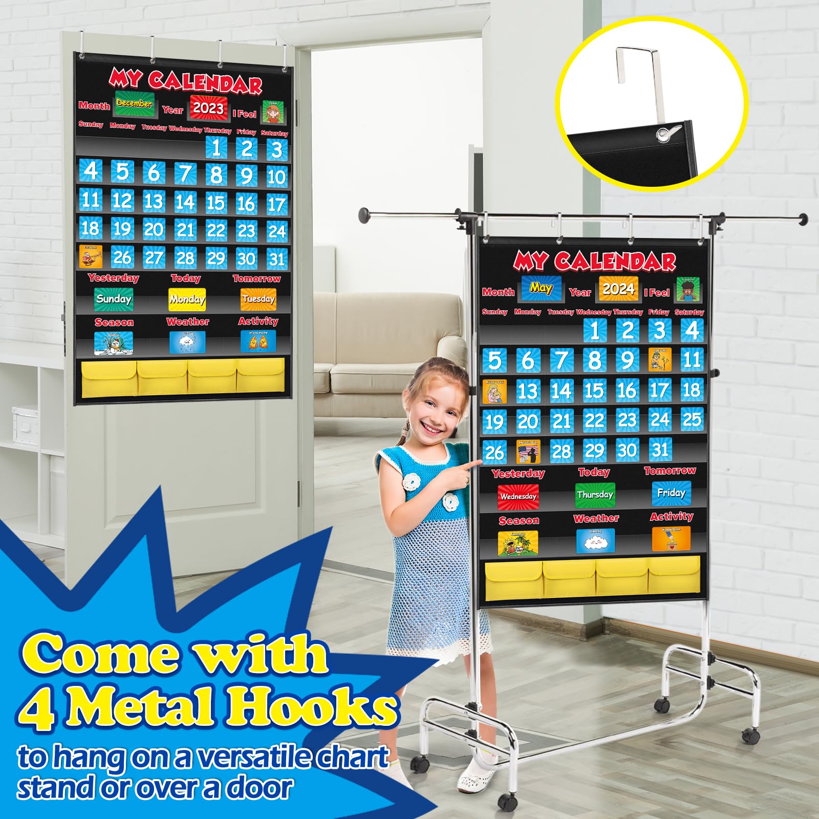 Classroom Calendar Pocket Chart, School Calendar for Kids Learning for Home Homeschool Teacher Supplies for Classroom Elementary Back to School Supplies…