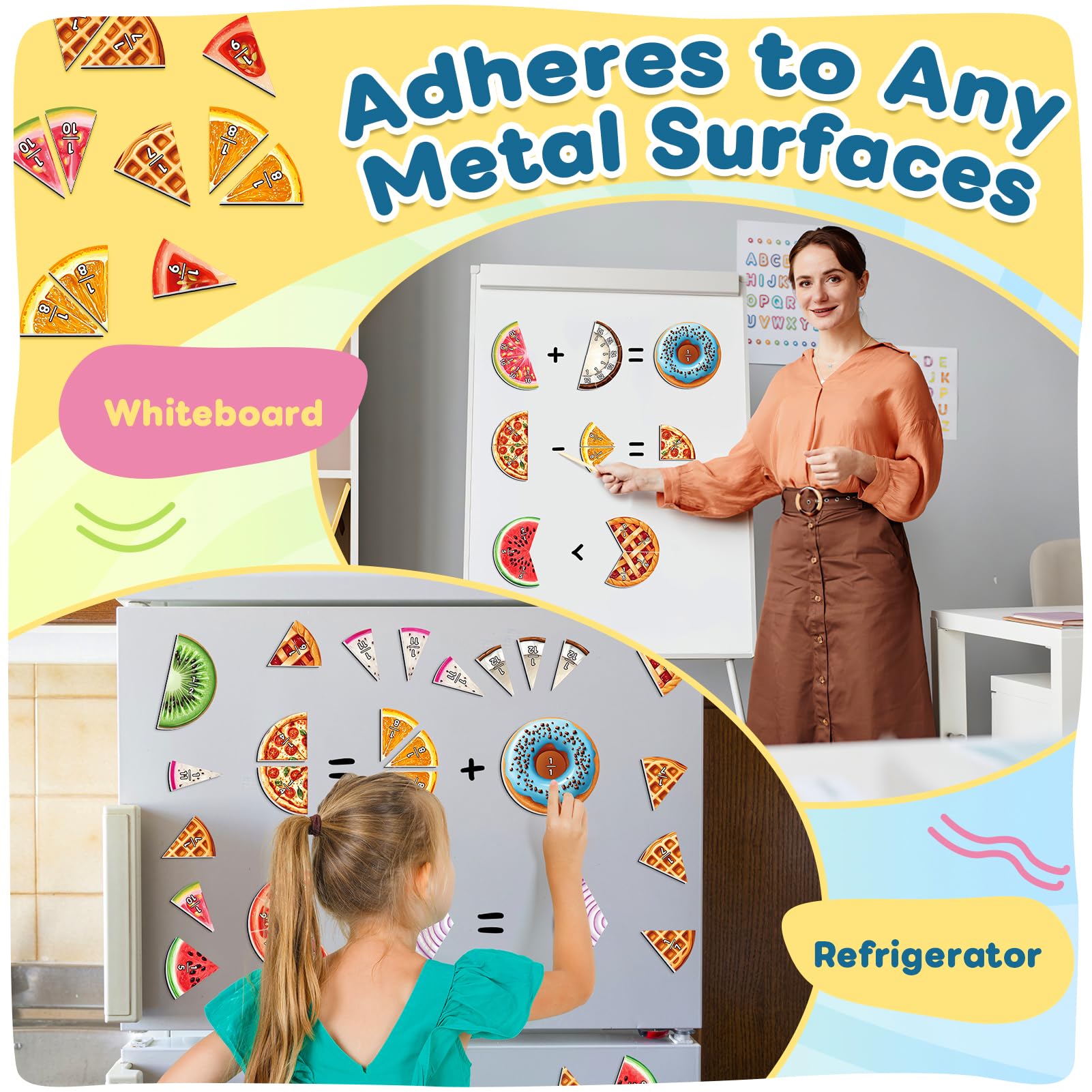 Laffunz Magnetic Fraction Tiles & Circles, Bars,Math Manipulatives, Fraction Manipulatives for 2nd, 3rd, 4th, 5th Grade Classroom Must Haves Teachers Whiteboard Teaching School Homeschool Supplies