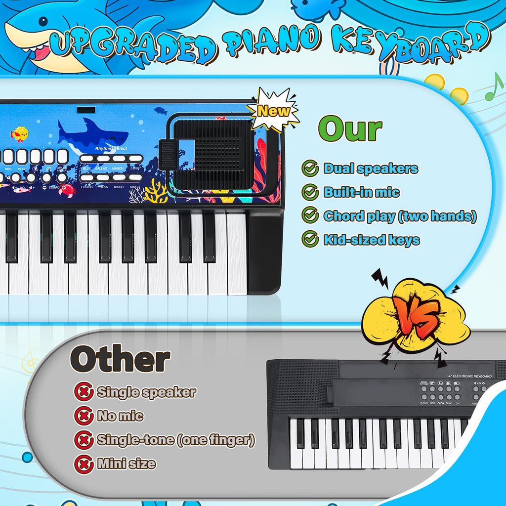 37-Key Kids Piano Keyboard with Microphone and Music Stand