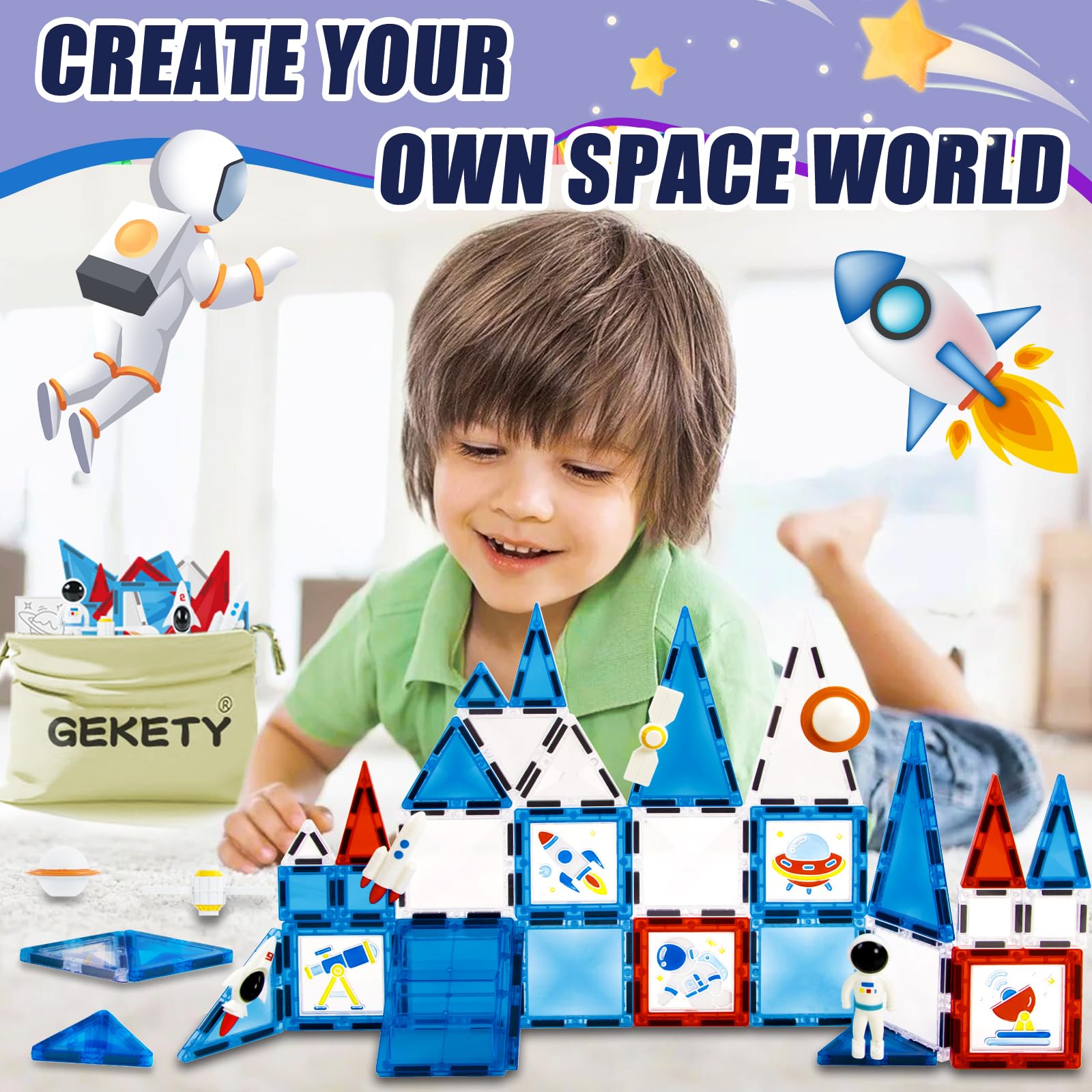 GEKETY Magnetic Building Tiles Set for Creative STEM Play