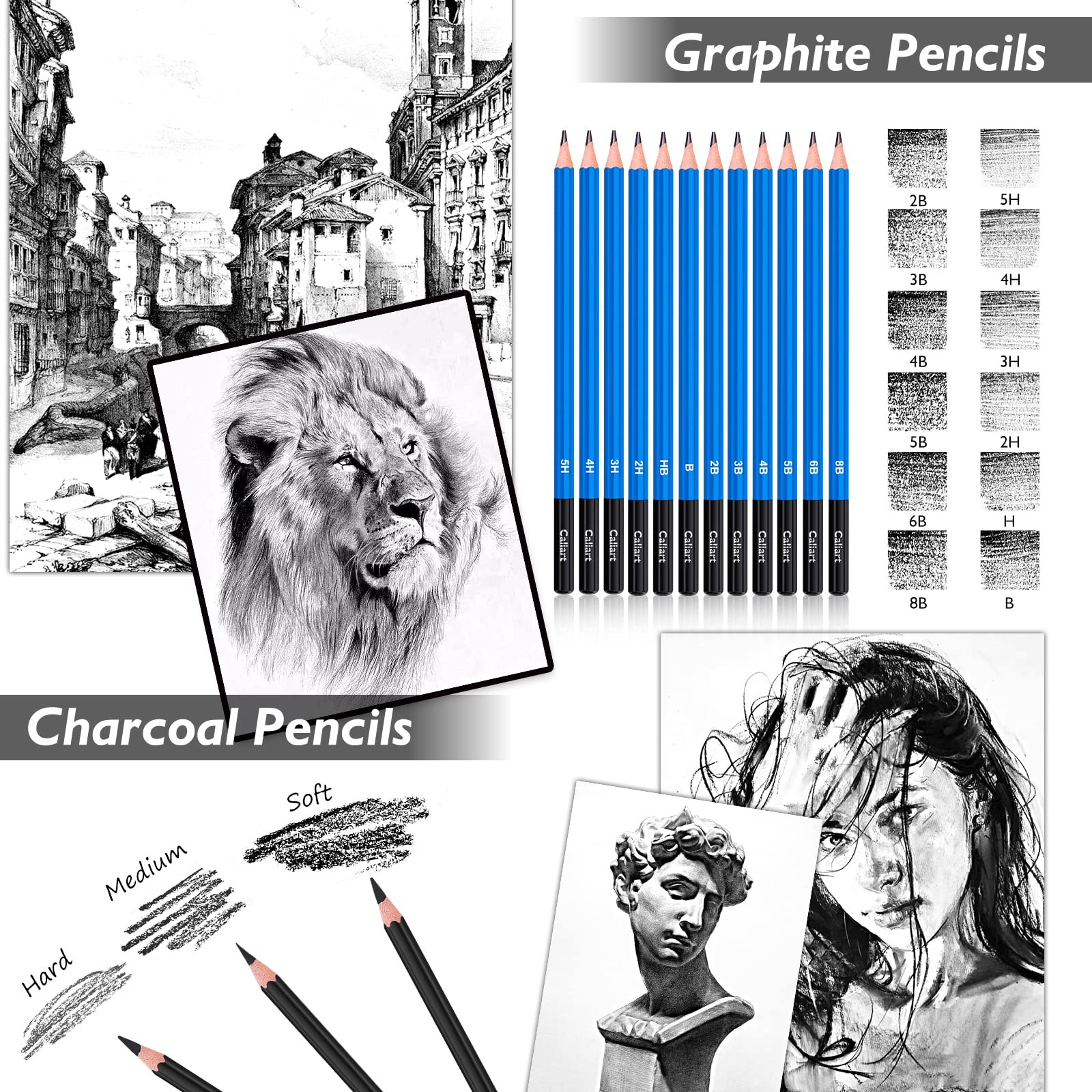 Caliart 176-Piece Sketching Kit with 100-Sheet Sketchbook