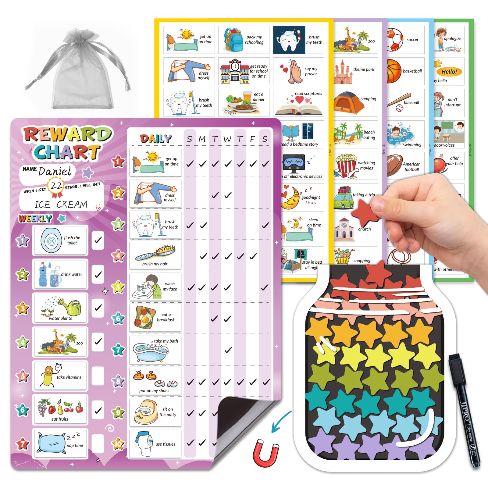Magnetic Kids Routine Chart and Reward Jar Set