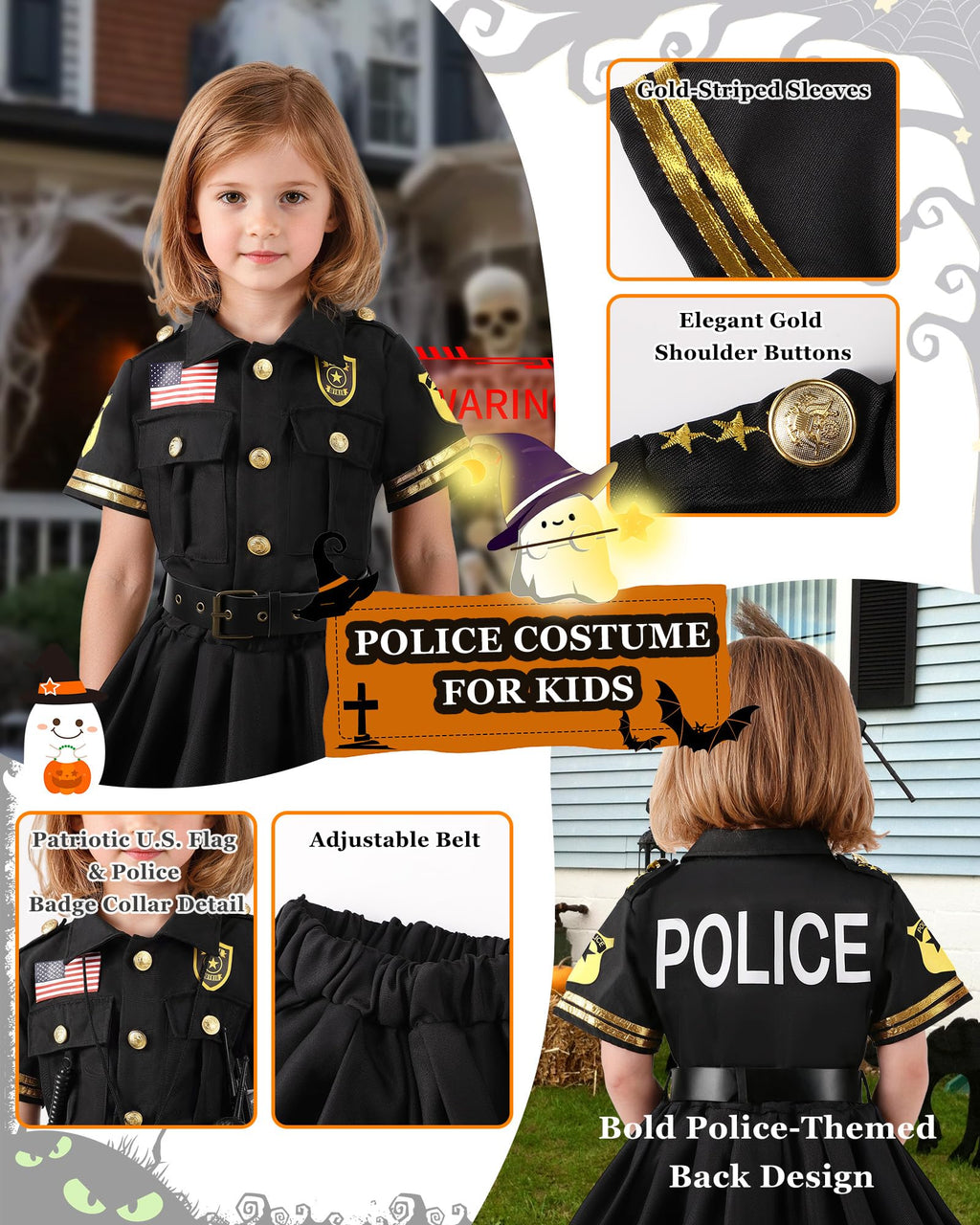 10-Piece Kids Police Officer Costume and Dress-Up Set
