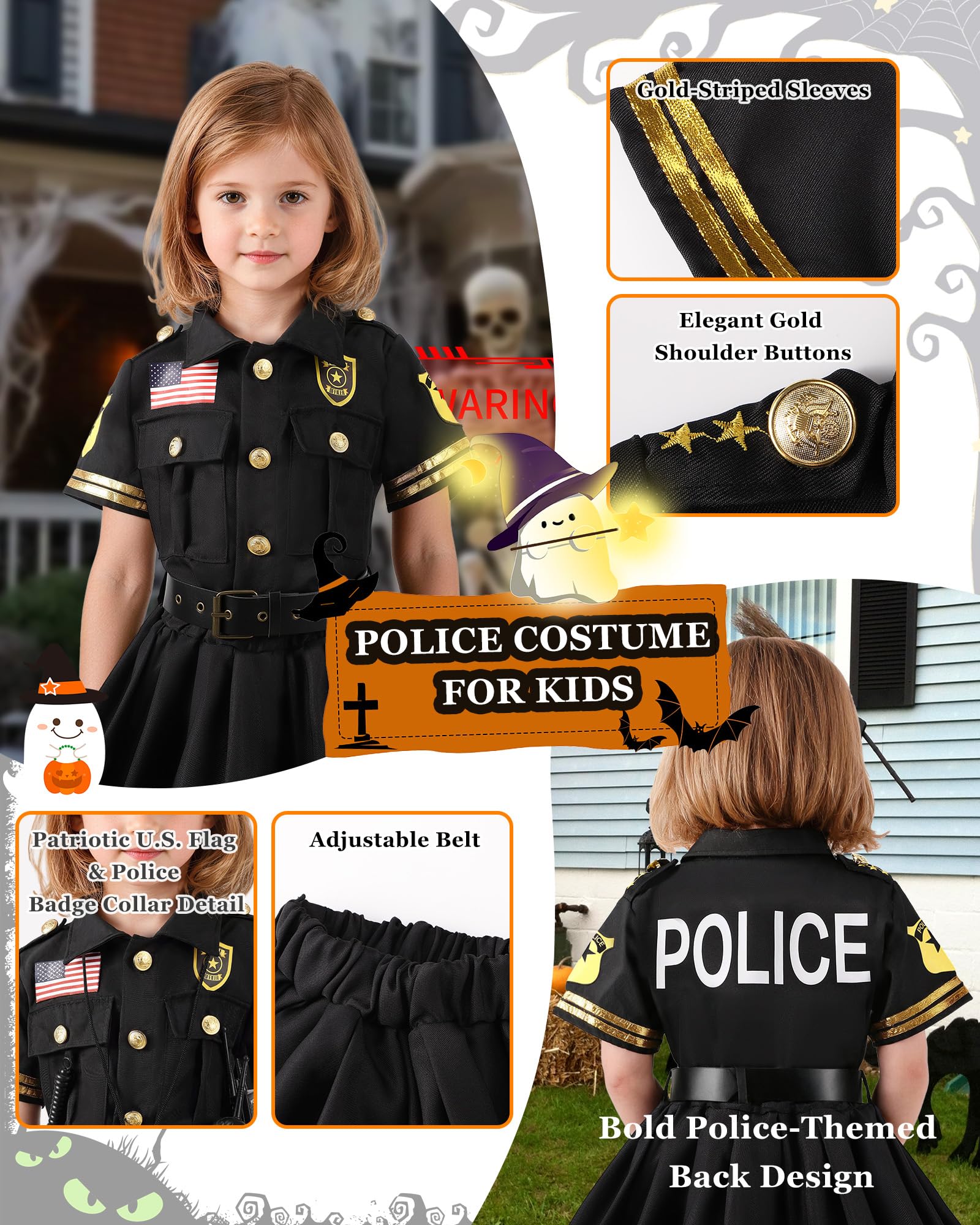 10-Piece Kids Police Officer Costume and Dress-Up Set
