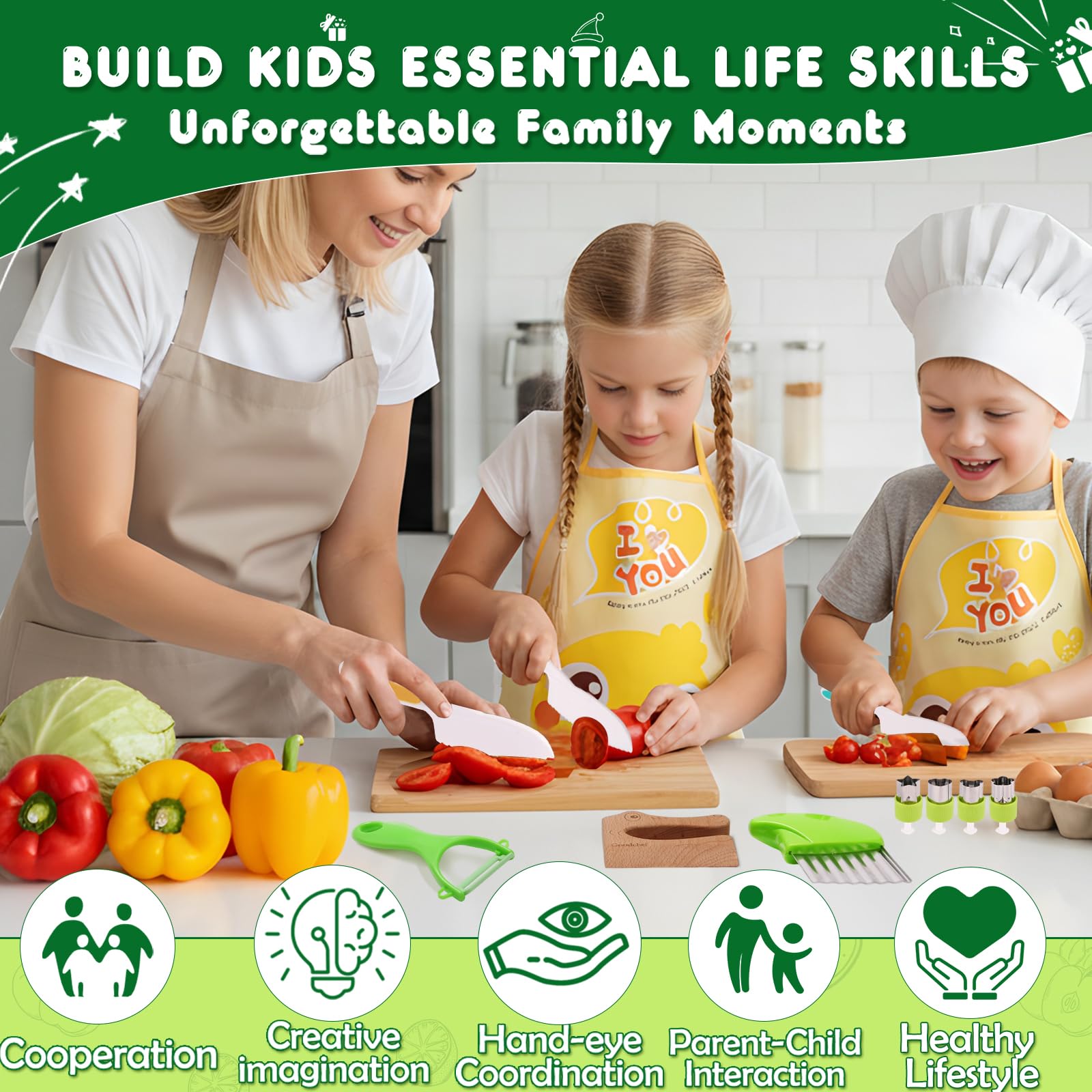 16-Piece Montessori Toddler Knife and Cooking Tool Set