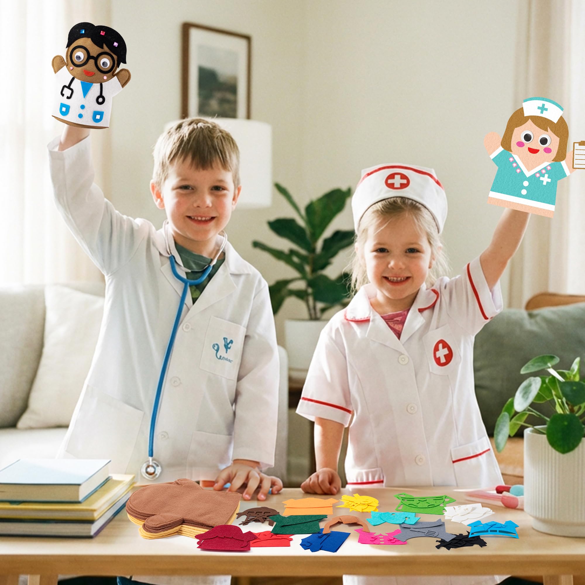 WATINC 9-Piece DIY Felt Hand Puppet Making Kit for Kids