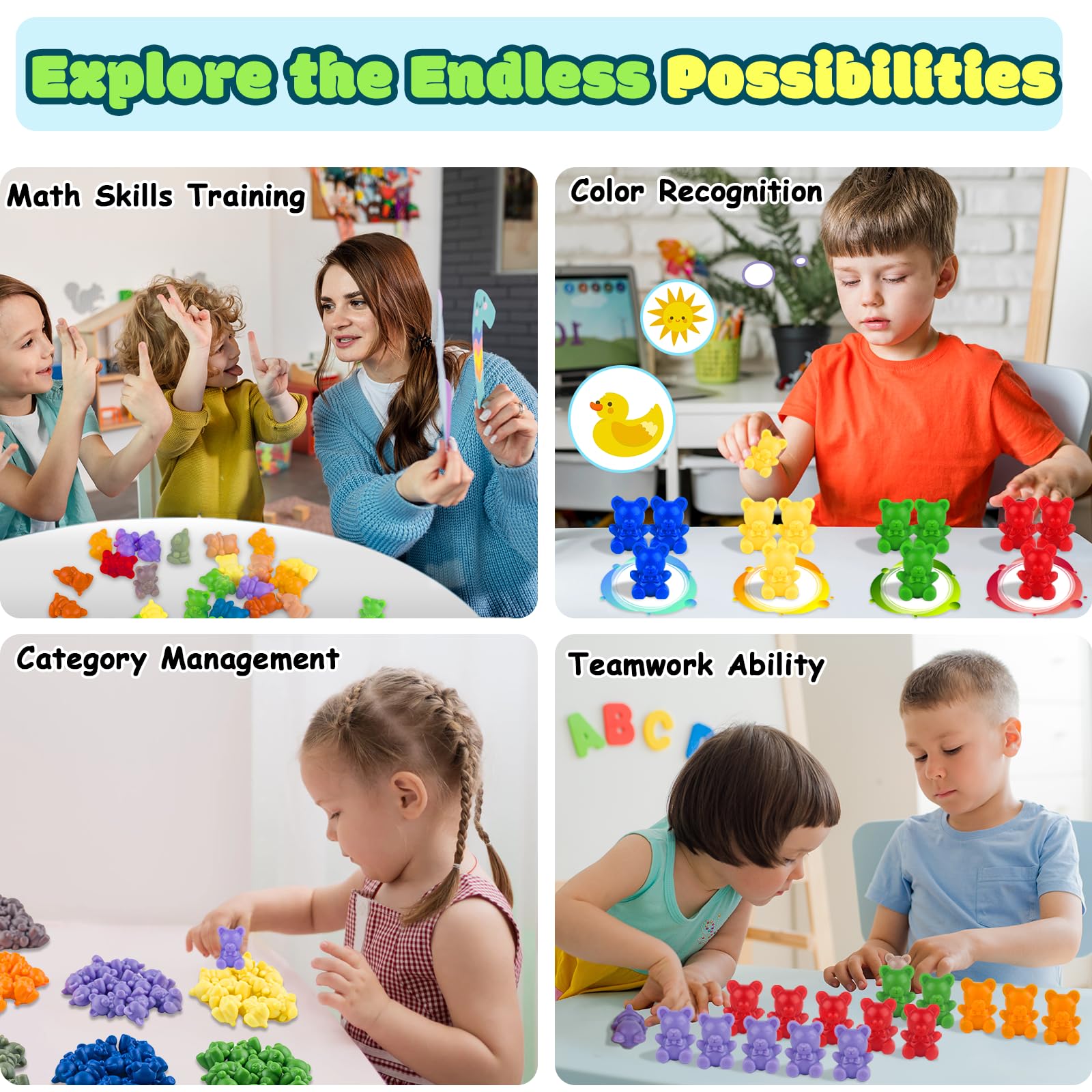XINHUIDALSQ Rainbow Counting Bears Set