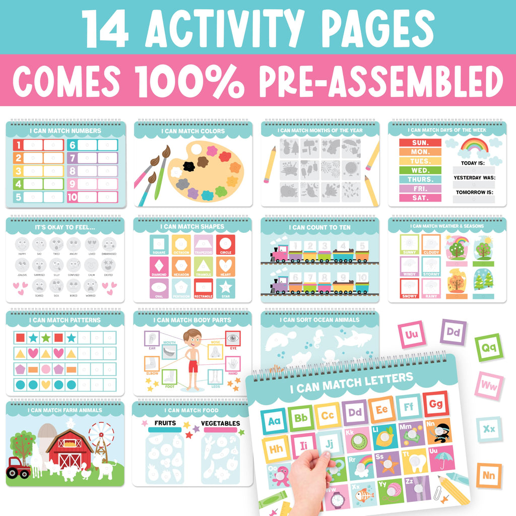 Hadley Designs My First Busy Book Toddlers 3-5, Montessori Preschool Learning Activities Age 4-5, 174 Pcs Velcro Busy Book, Travel Toys Airplane Car Quiet Time, Sensory Toys, Toddler Birthday Gift