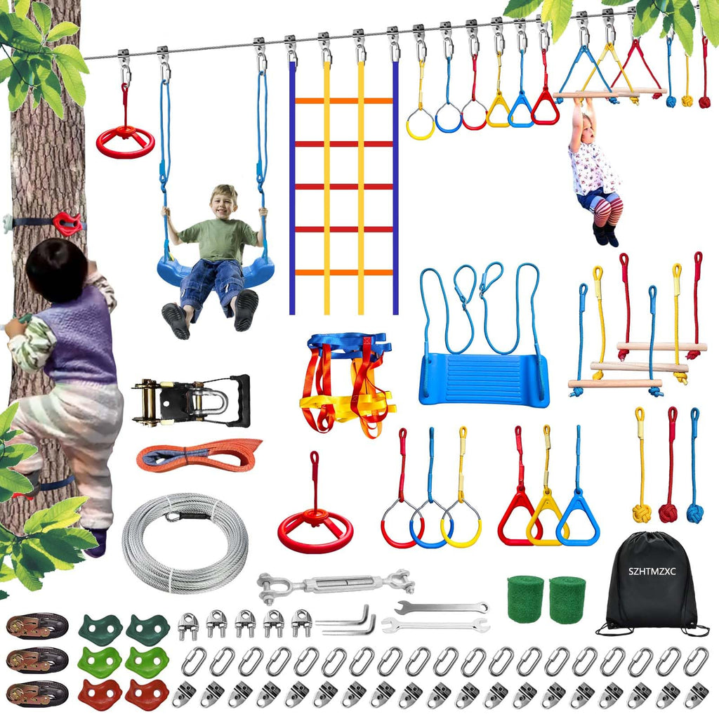 SZHTMZXC Kids Ninja Warrior Course with Steel Cable