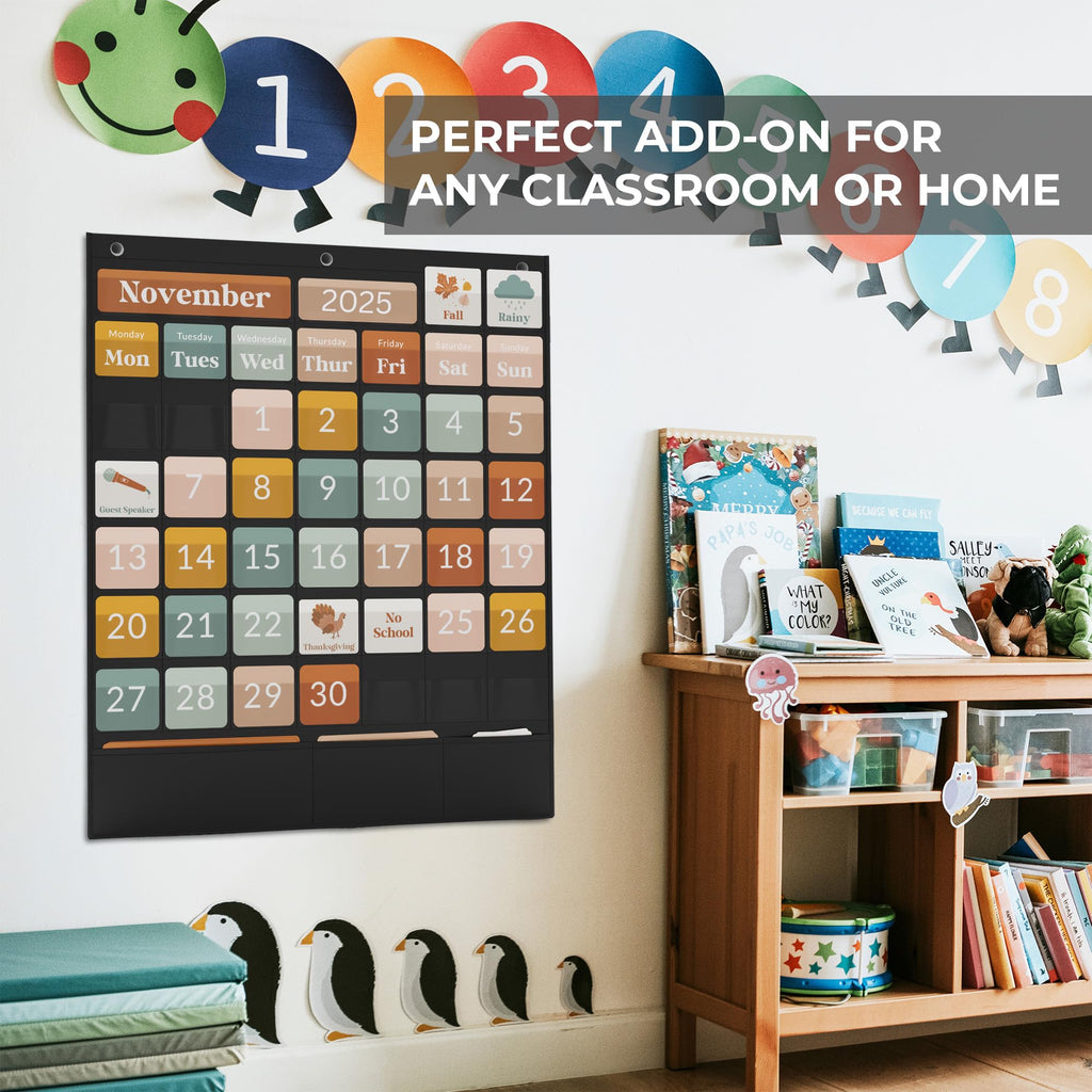 The Ultimate Classroom Calendar Pocket Chart for Kids - Beautiful Calendar with Educational Cards for Easy Learning - Fun and Modern Classroom Must Have Supplies That Fits Nicely w/Any School Decor