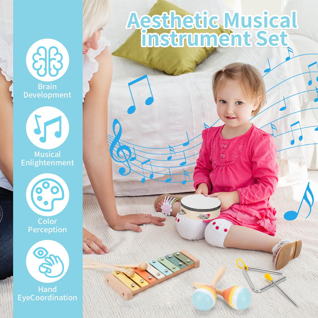 ZJEFUNS Wooden Montessori Music Set for Toddlers