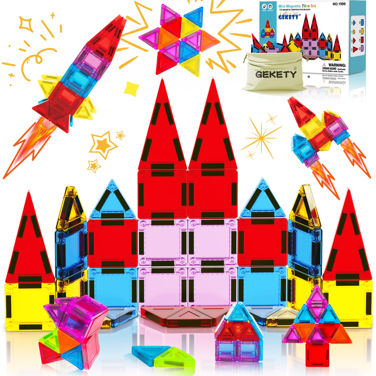 GEKETY Magnetic Building Tiles Set for Creative STEM Play