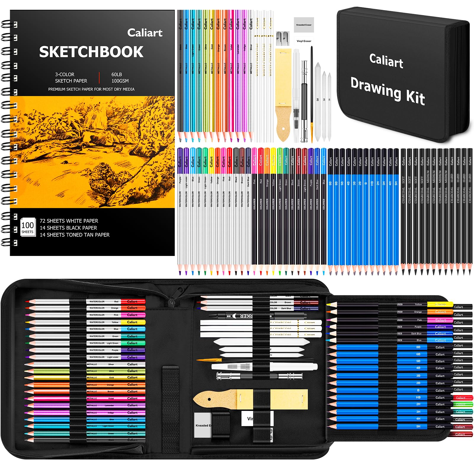Caliart 176-Piece Sketching Kit with 100-Sheet Sketchbook