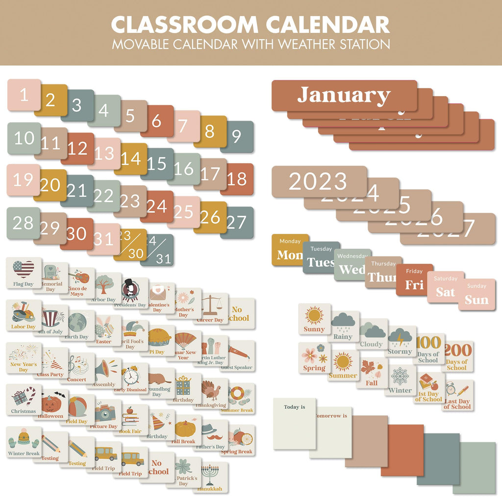 The Ultimate Classroom Calendar Pocket Chart for Kids - Beautiful Calendar with Educational Cards for Easy Learning - Fun and Modern Classroom Must Have Supplies That Fits Nicely w/Any School Decor