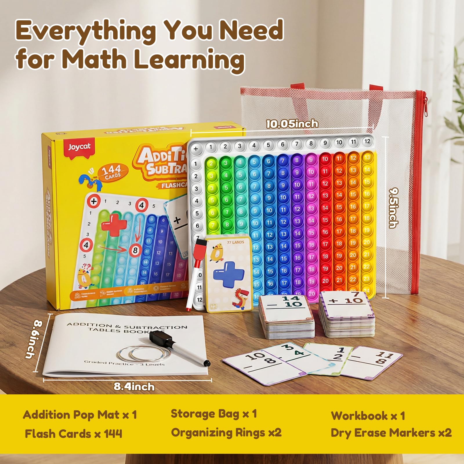 JoyCat Flash Cards for Kids Ages 4-8, Math Flash Cards & Pop Fidget Chart