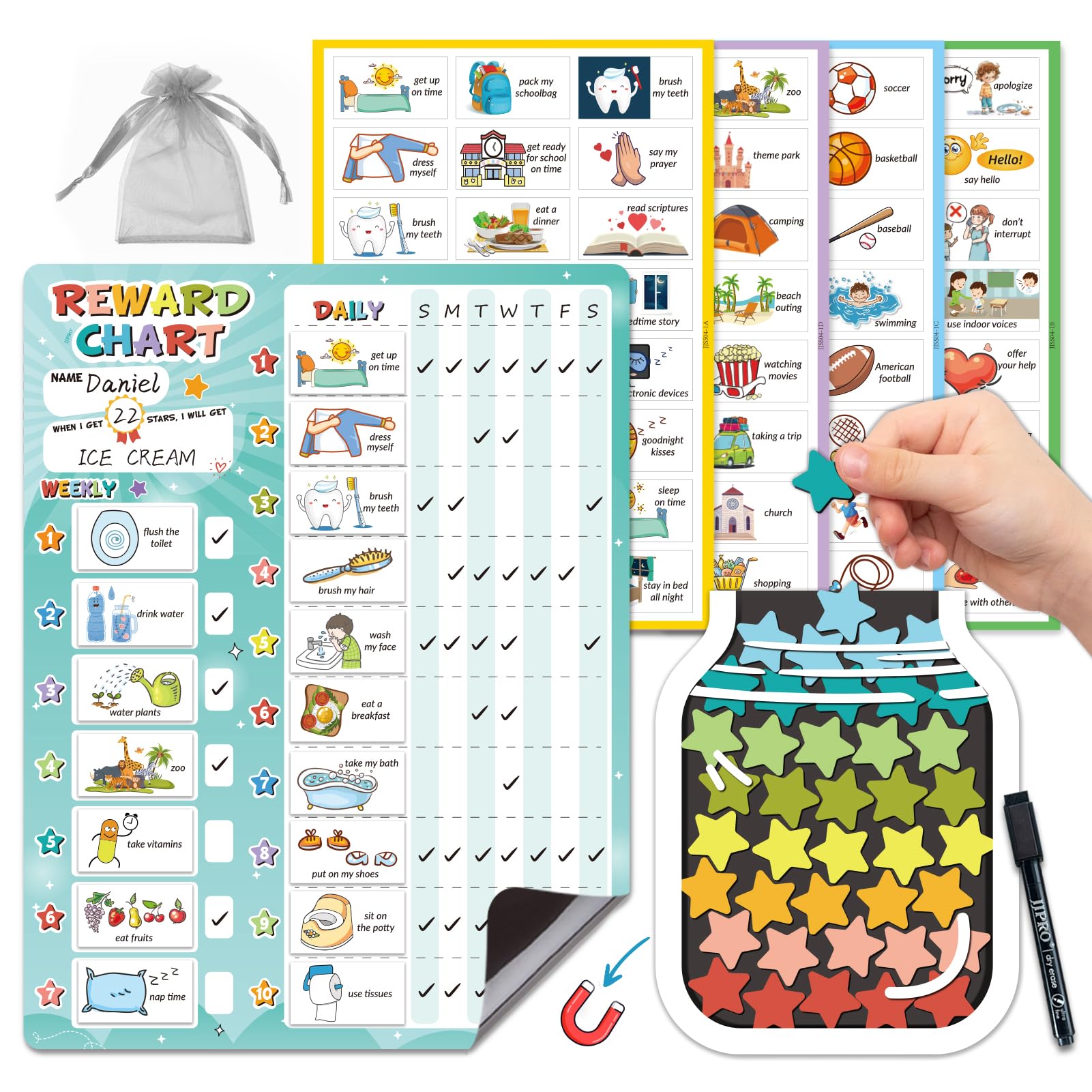 Magnetic Kids Routine Chart and Reward Jar Set