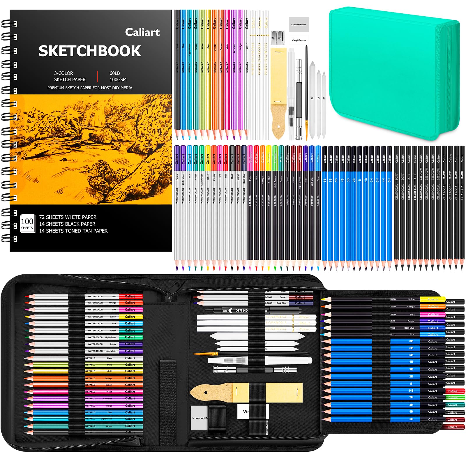Caliart 176-Piece Sketching Kit with 100-Sheet Sketchbook
