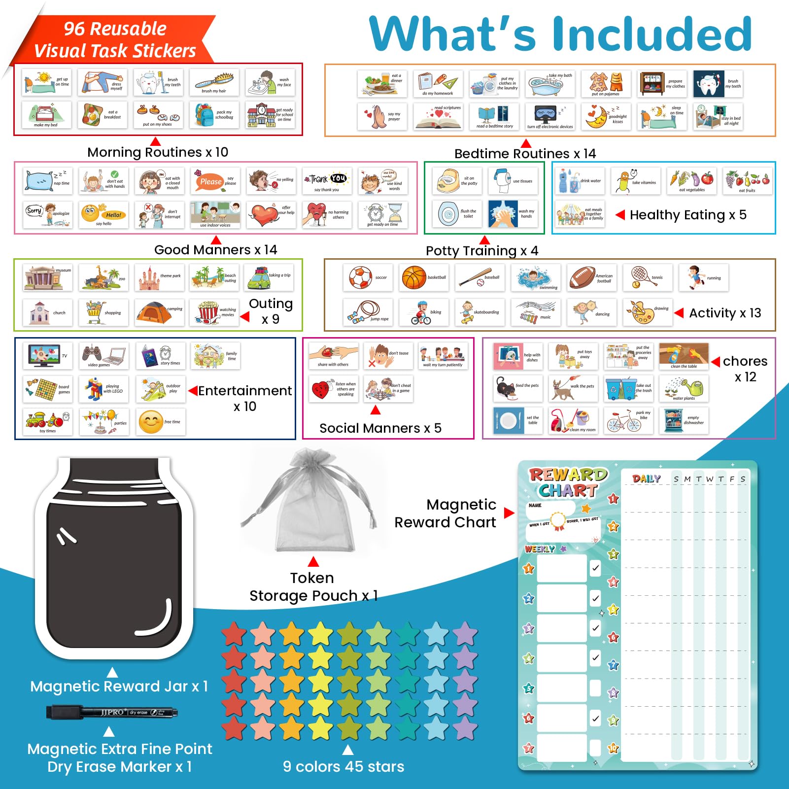Magnetic Kids Routine Chart and Reward Jar Set