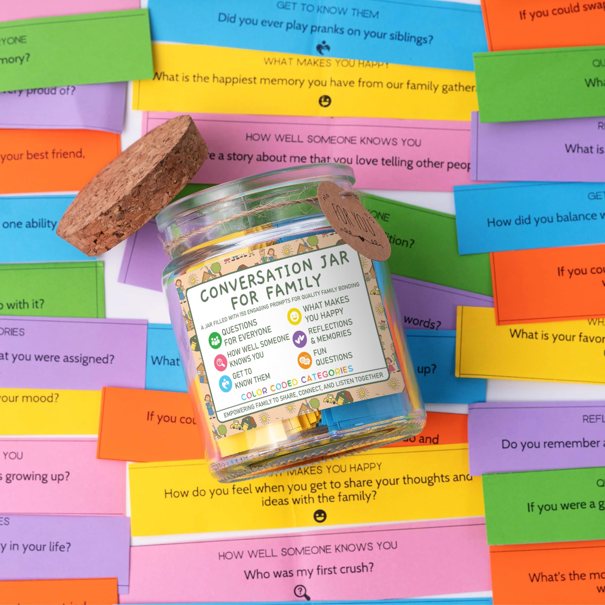150-Card Family Conversation Starter Jar for Kids
