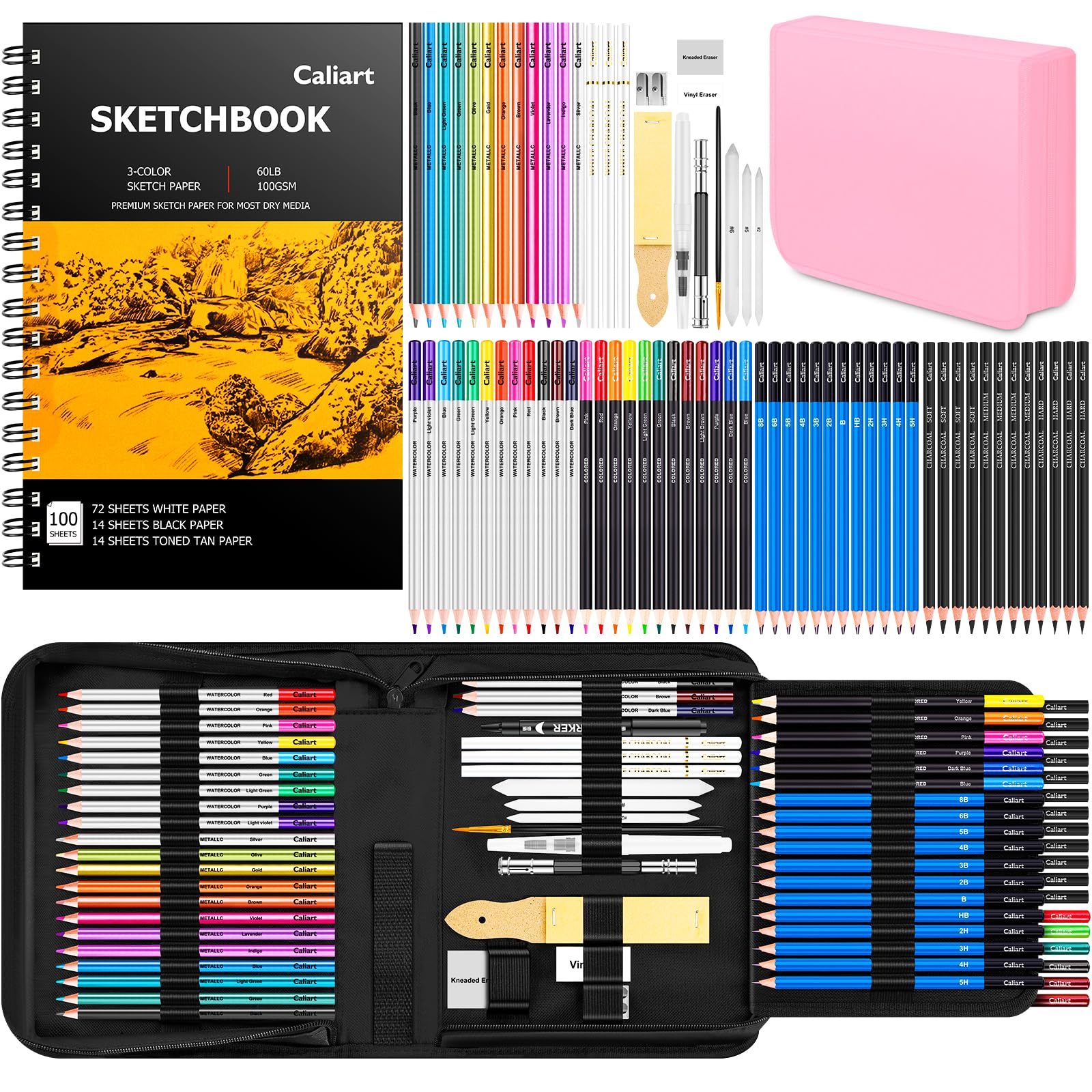 Caliart 176-Piece Sketching Kit with 100-Sheet Sketchbook
