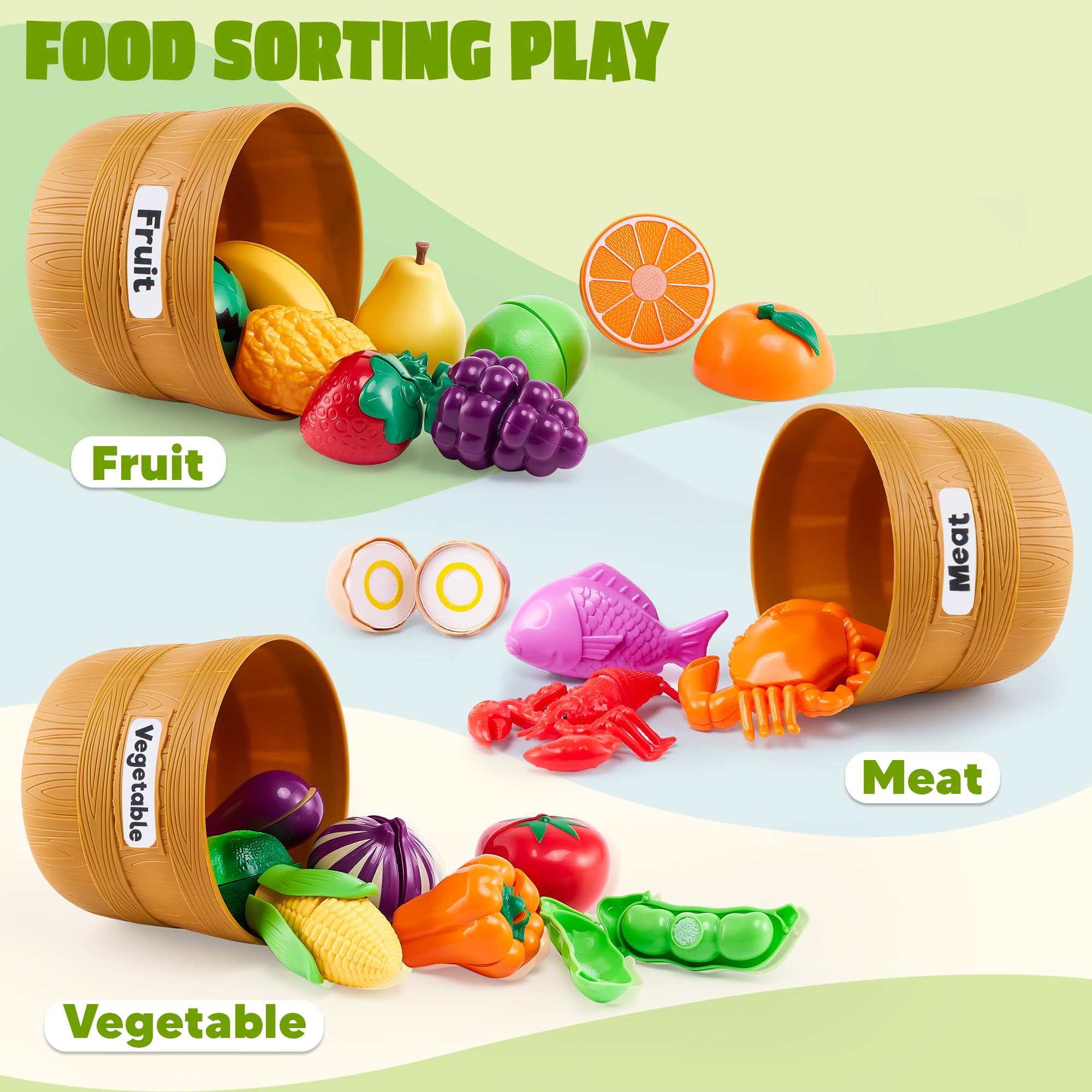 JOYIN Learning Toys Play Food Set for Toddlers, Cutting Food for Preschool Activities, Play Kitchen Accessories, Educational Toys, Color Sorting Set for Boys & Girls, Back to School Gifts for Toddlers