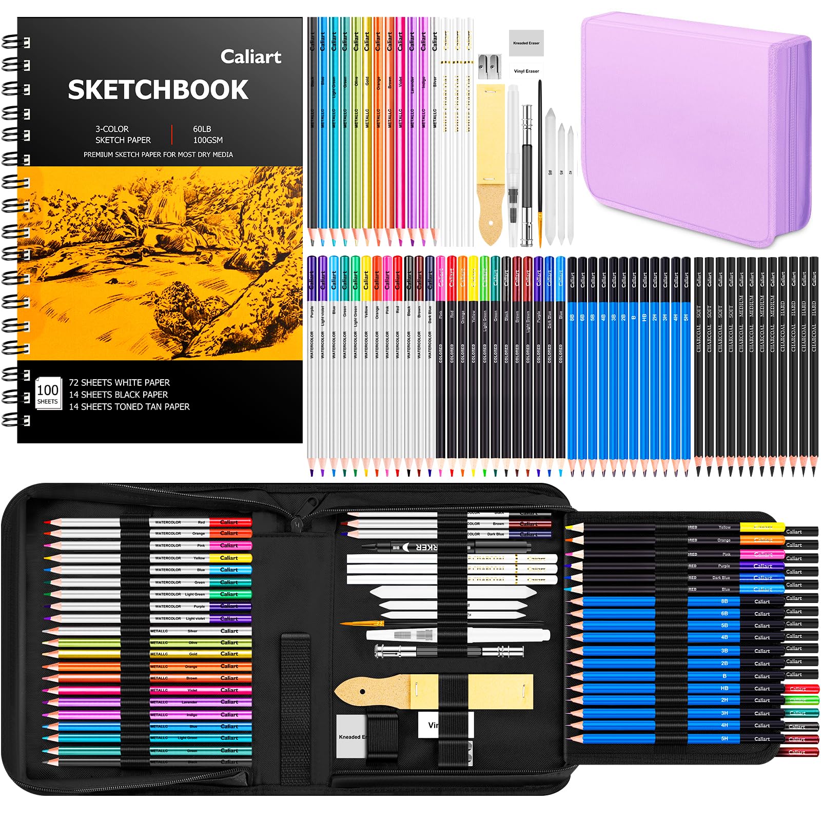 Caliart 176-Piece Sketching Kit with 100-Sheet Sketchbook